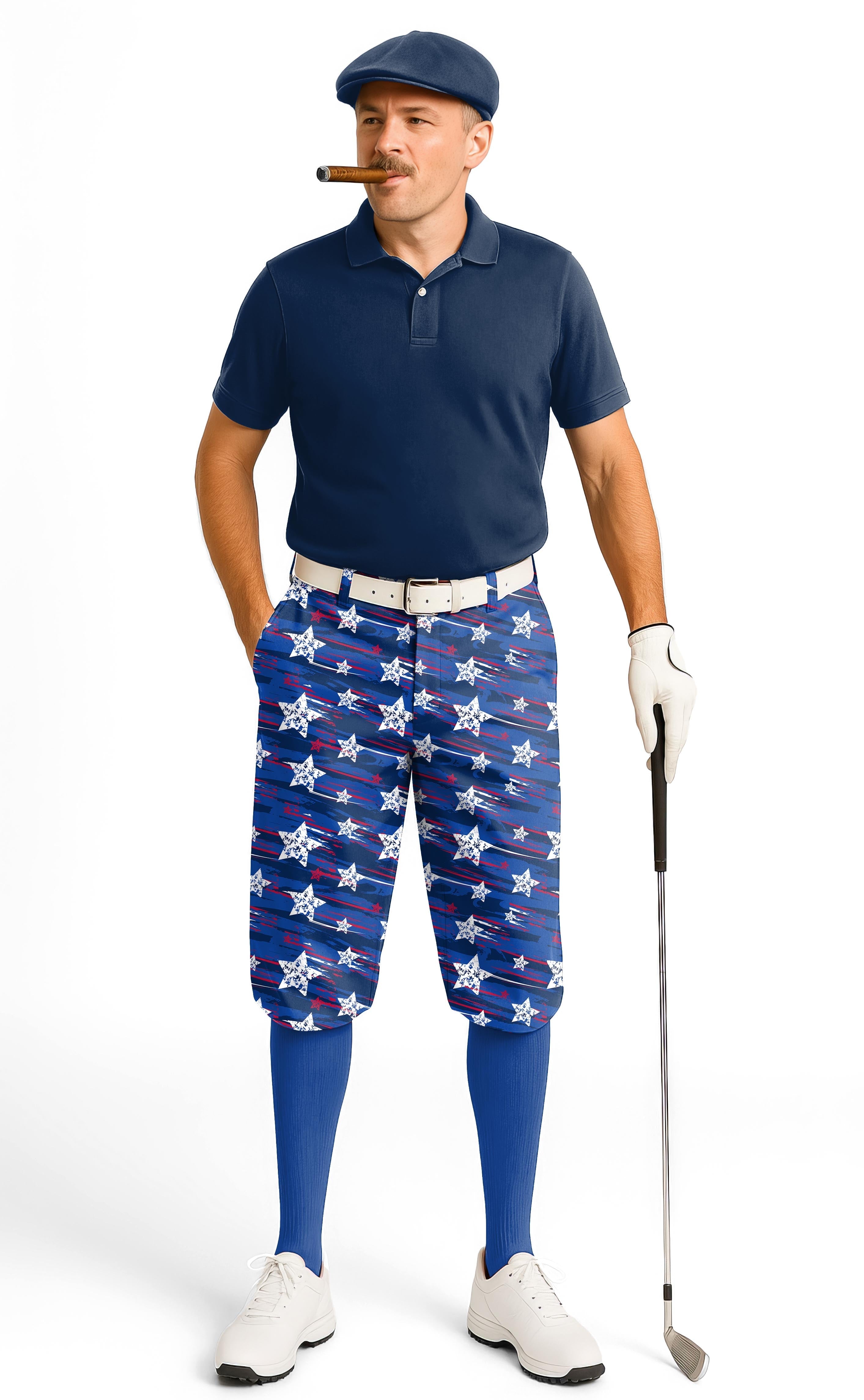 American Star-Men's golf knickers with star pattern, snug ankle cuffs, and breathable, wrinkle-resistant fabric