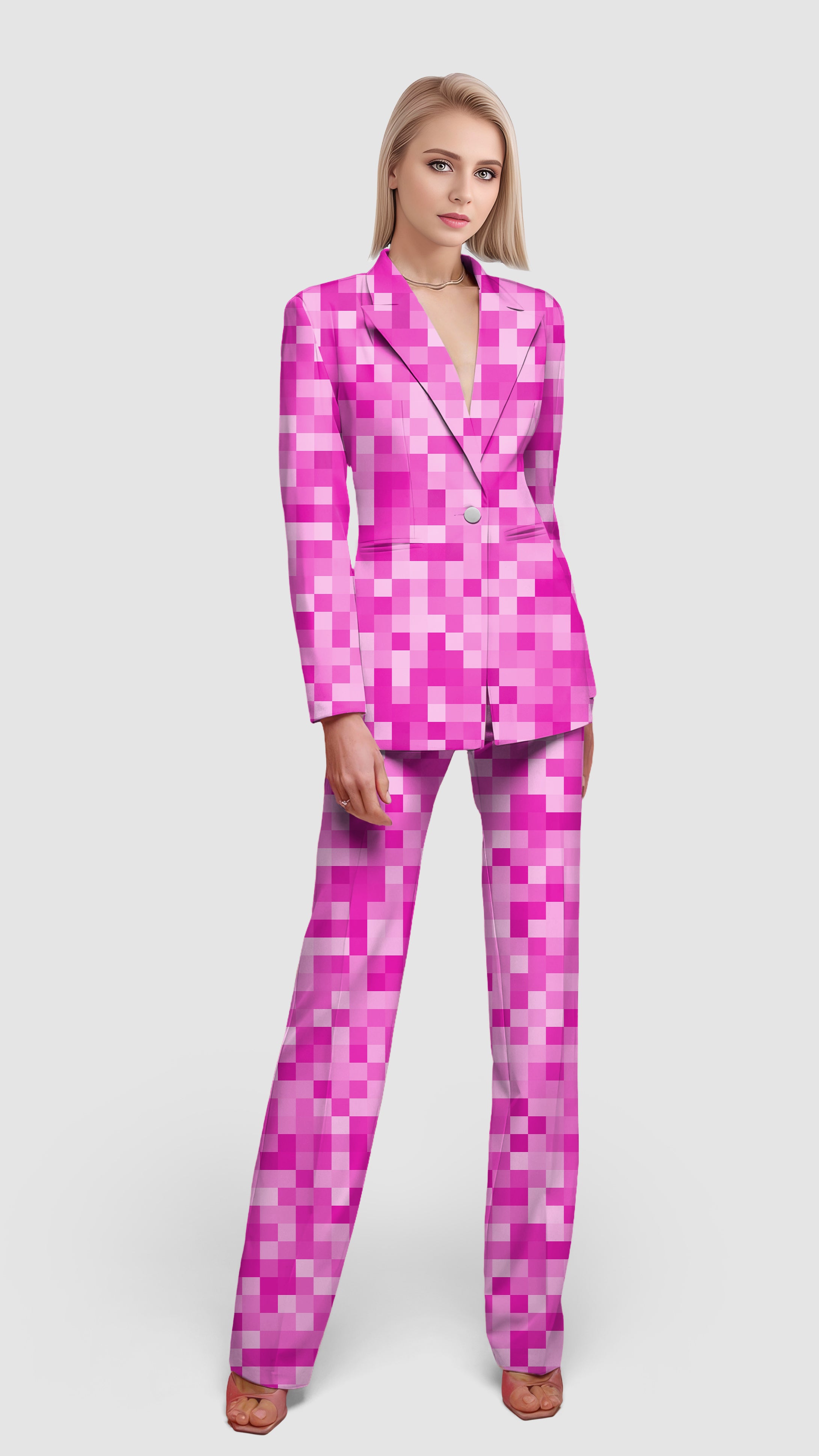 Rose Red Pixel Big Women's Blazer Casual Work Office Blazer Suit set