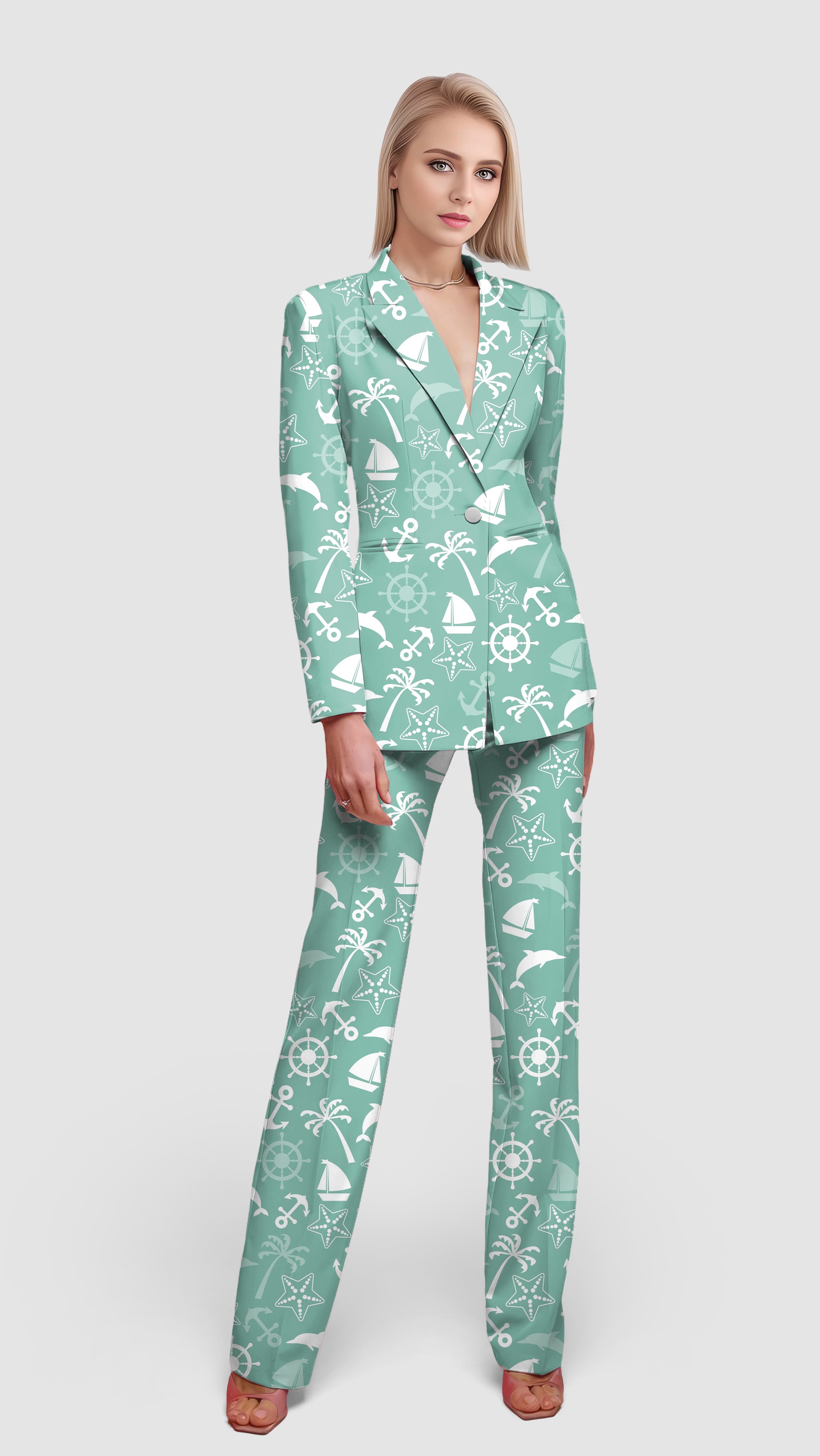ship's anchor-Women's Blazer Casual Work Office Blazer Suit set