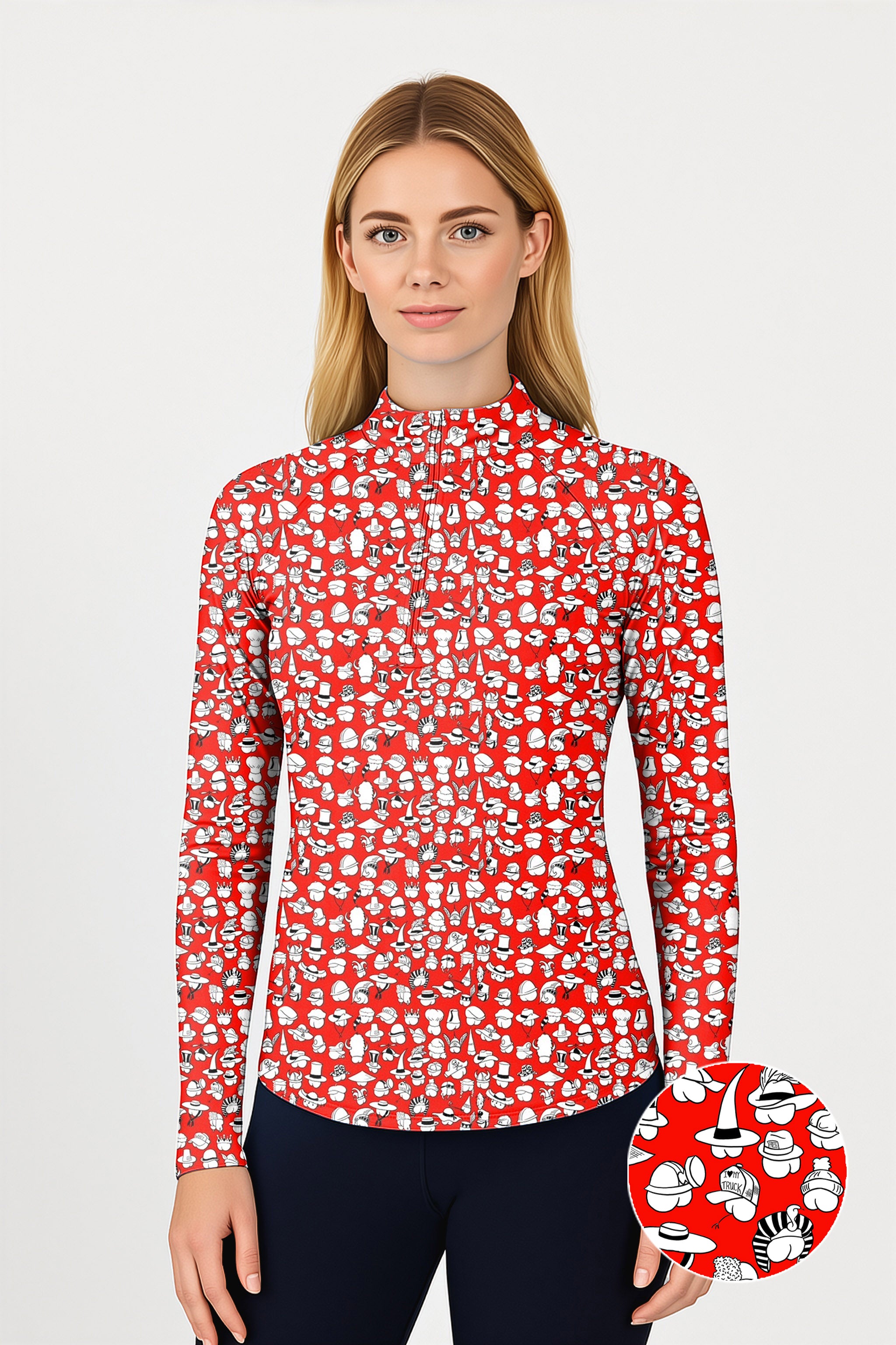 Red Versatile Hips Designer style Women's Golf Active 3/4 Zipper Top Long Sleeves