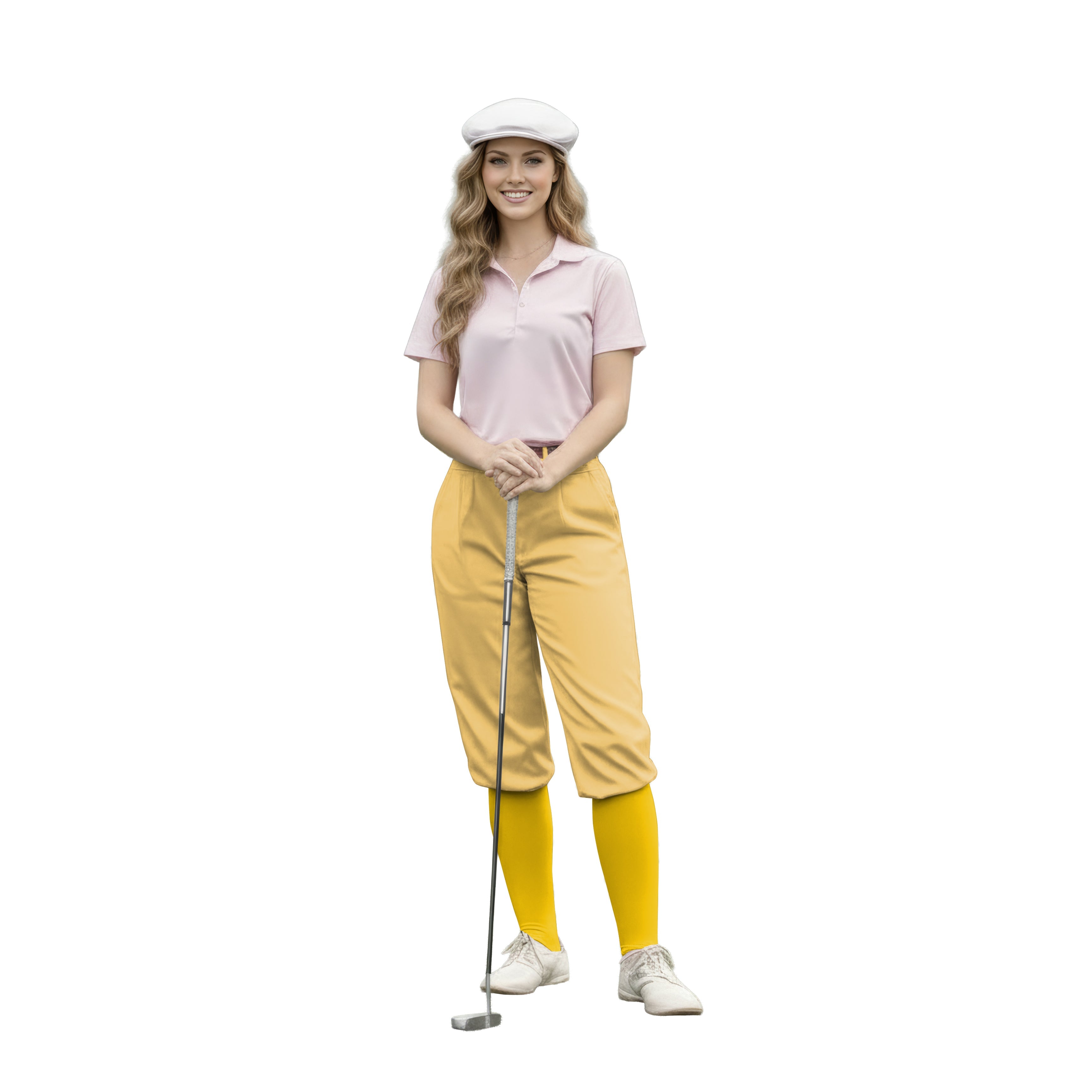 pure sand womens golf knickers yellow pants with matching socks and white cap
