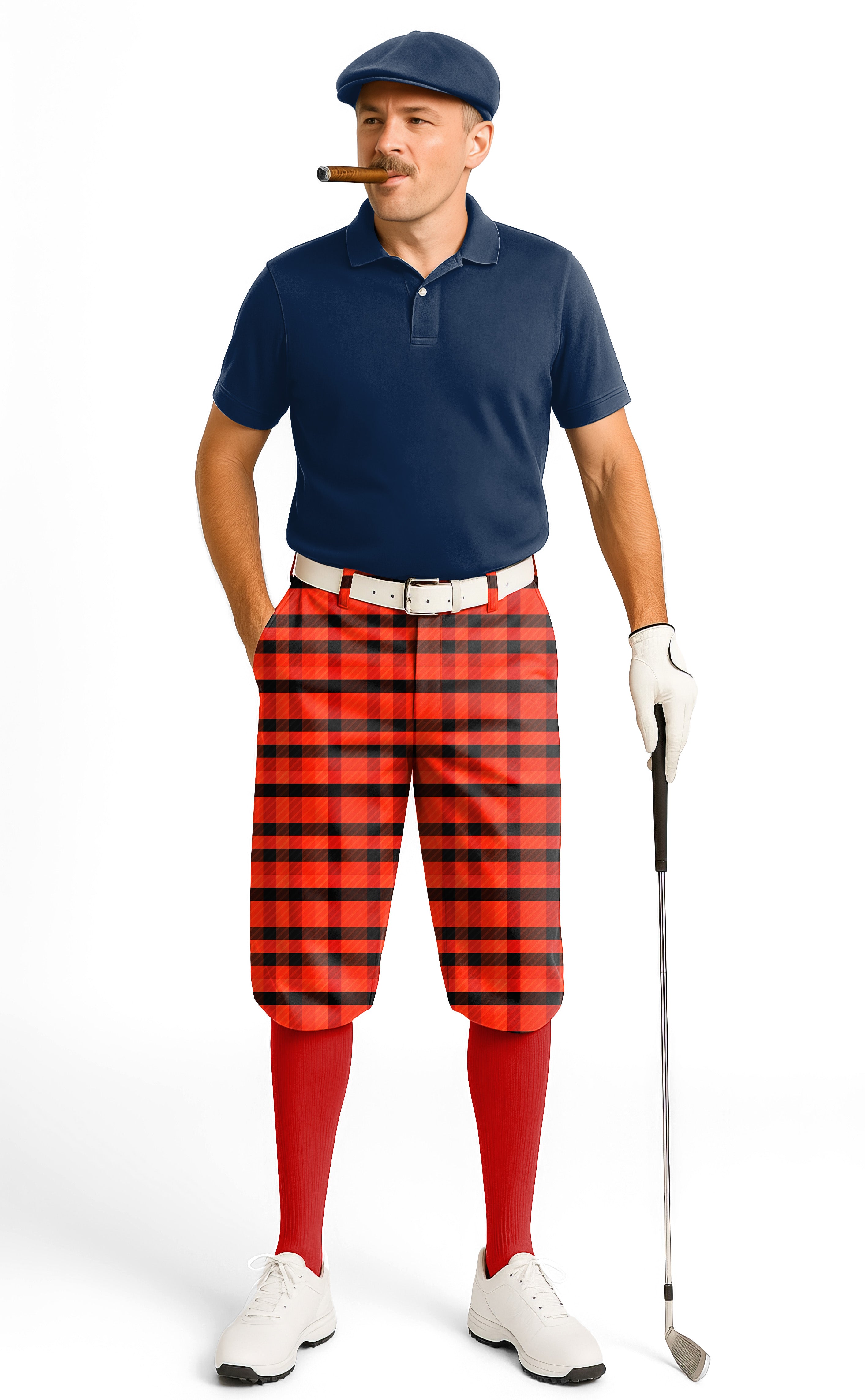 red grid-Men's Golf Knickers Pants