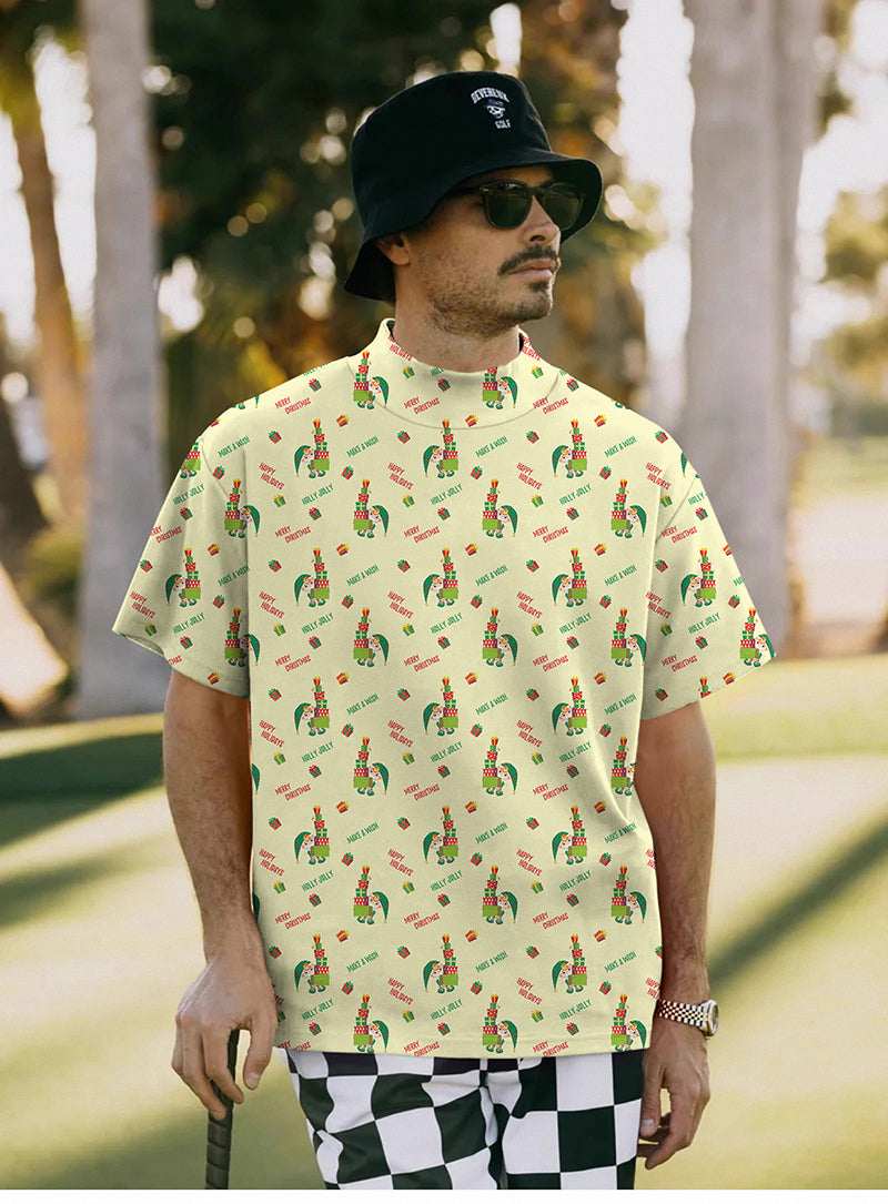 Men's Christmas Little Green Man Pullover High neck Long/Short sleeve T-Shirt