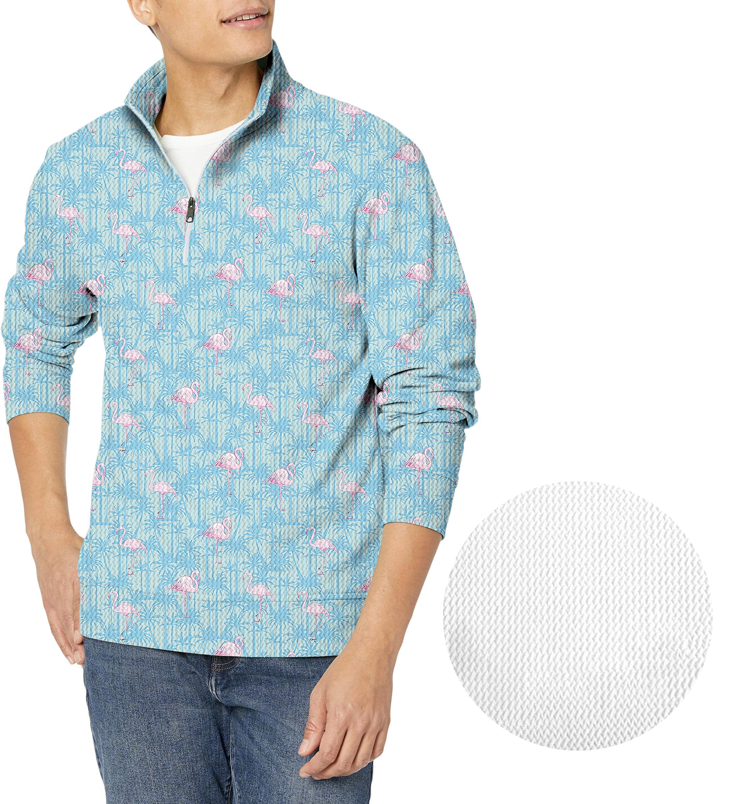 A pale pink flamingo-Men's Golf Waffle Zipper Pullover