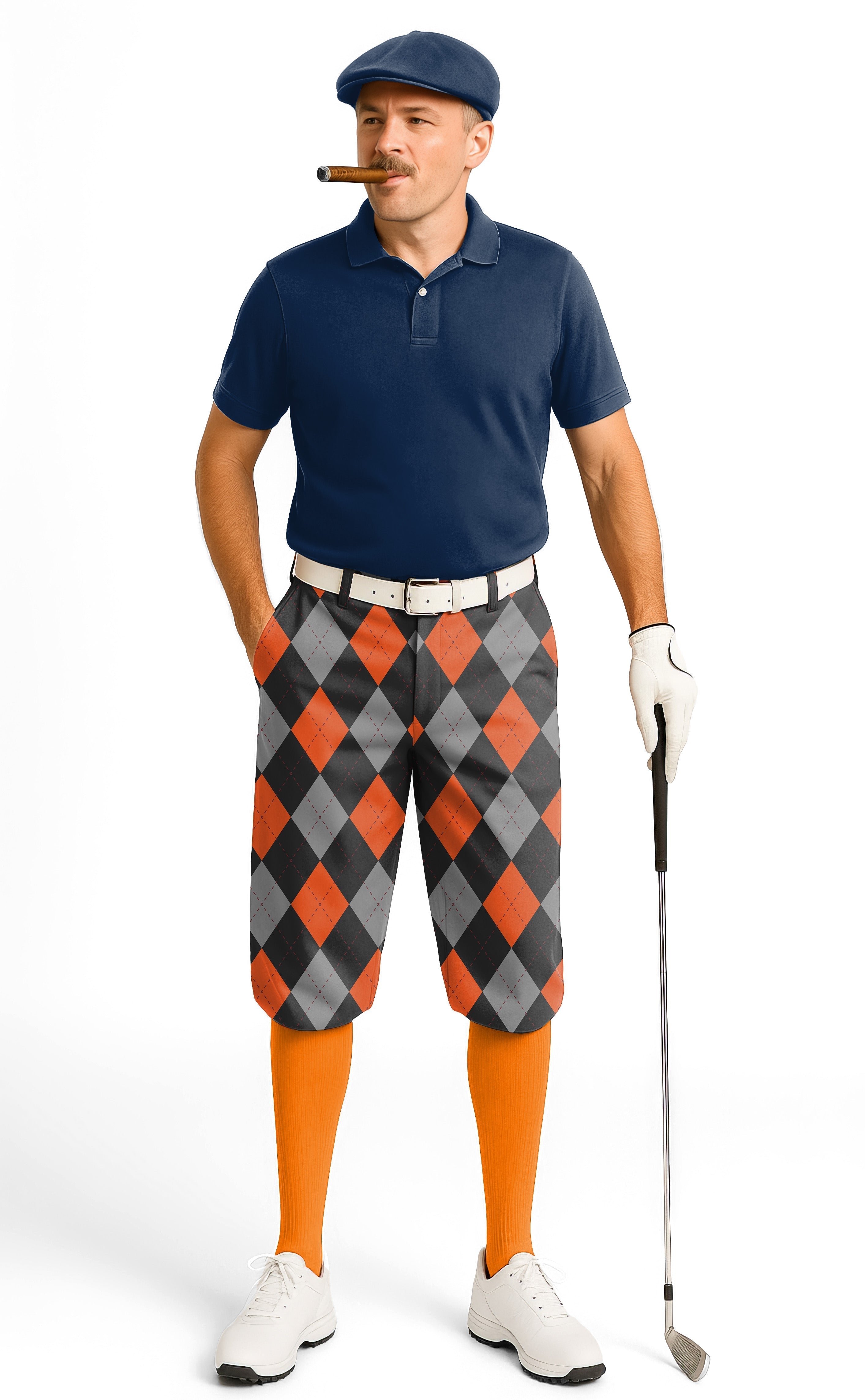Halloween Black Red Argyle men's golf knickers with snug ankle cuffs and breathable fabric