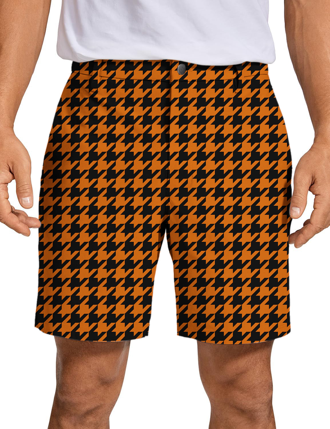 Men's Halloween yellow and black houndstooth Golf Shorts