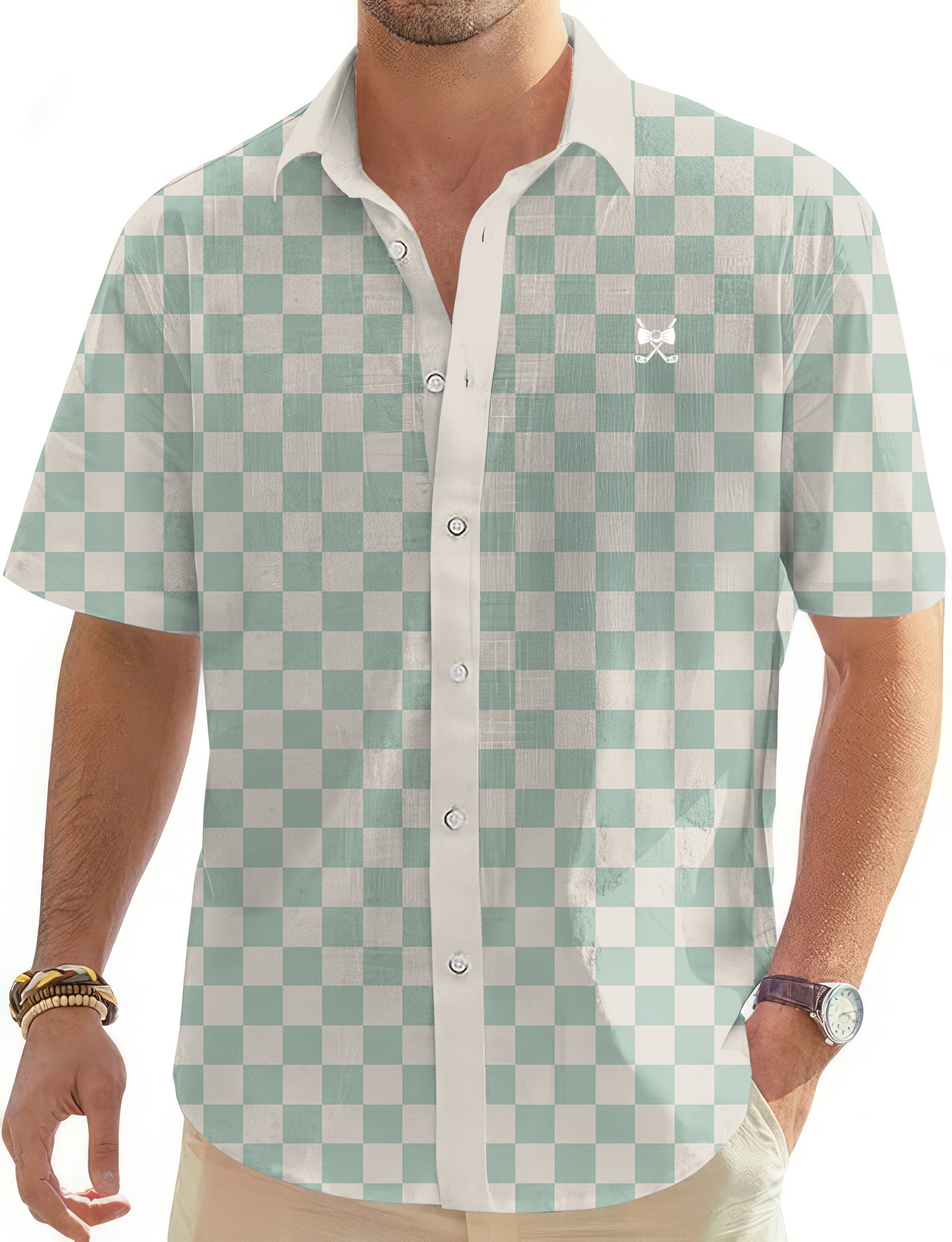 Grid Lock Men's Golf Hawaiian Shirts Button Down Shirt