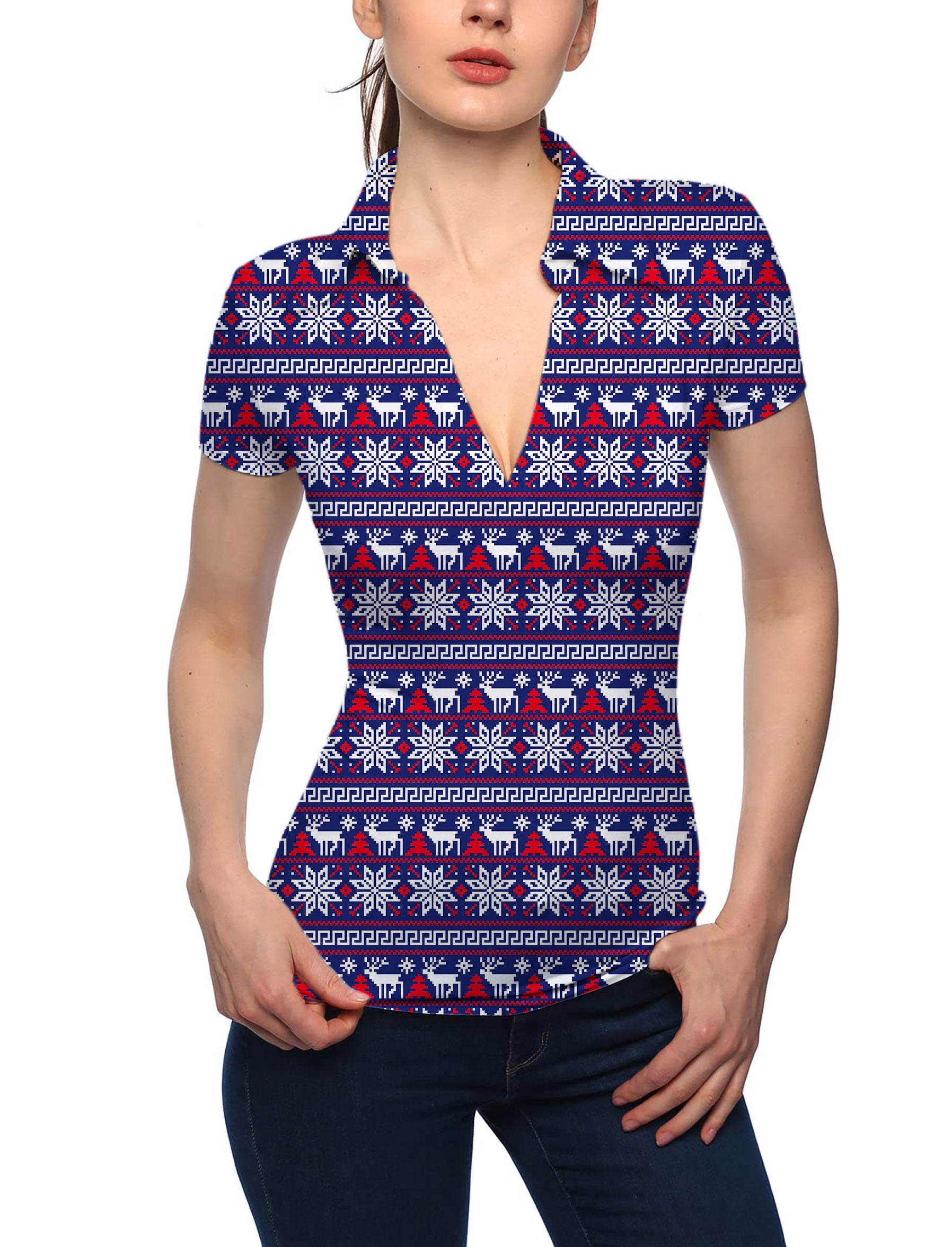 Women's Winter Wonderland V Neck Golf Polo
