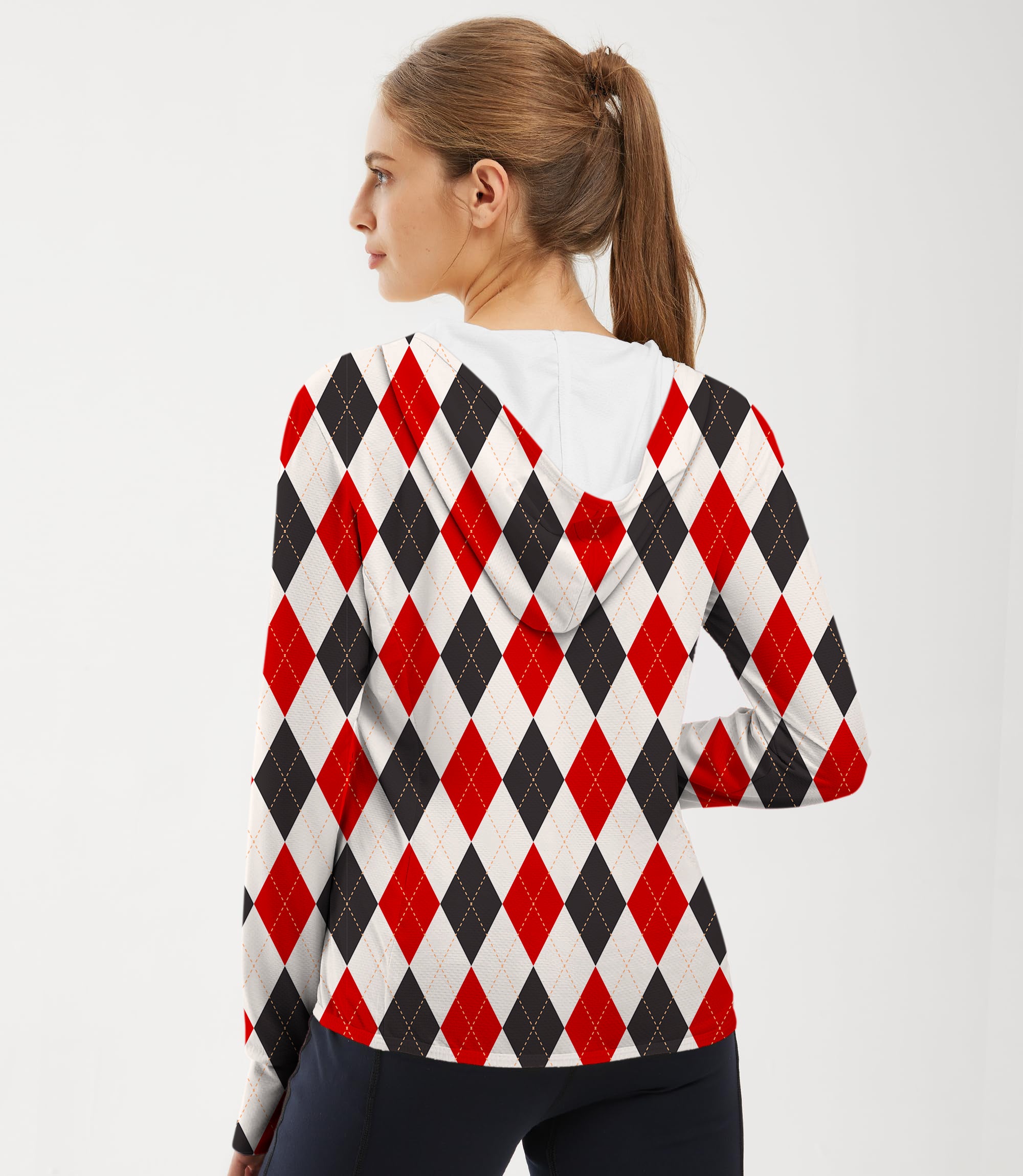 Argyle Women's Outdoor Red black grid Golf Sun Protection Slim Fit zip hoodies