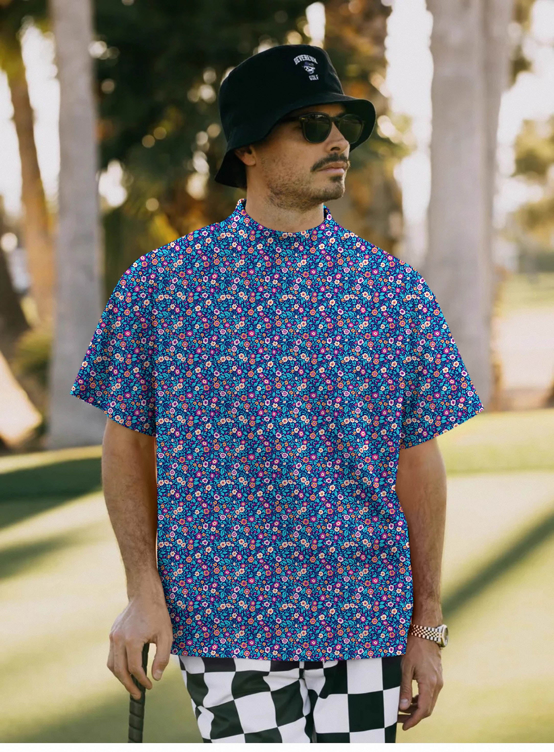 Men's Dark Floral Pullover High neck Long/Short sleeve T-Shirt