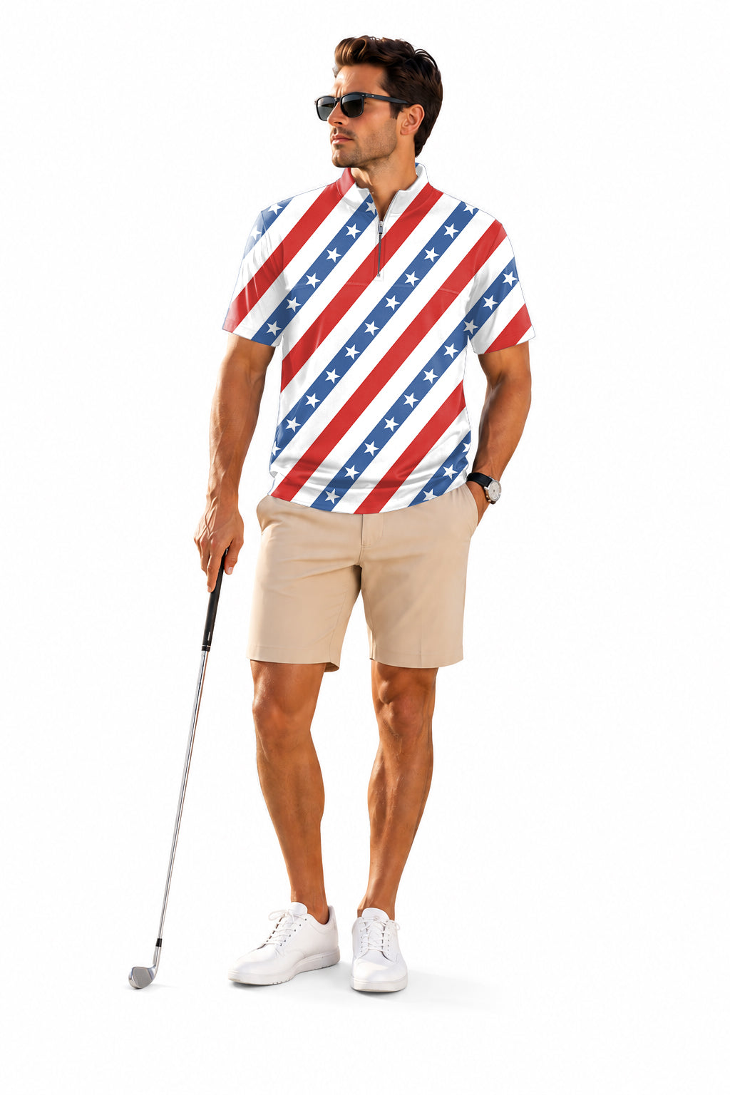 Men's Short Sleeve Quarter Zip Golf Pullover American President Day Embroidery
