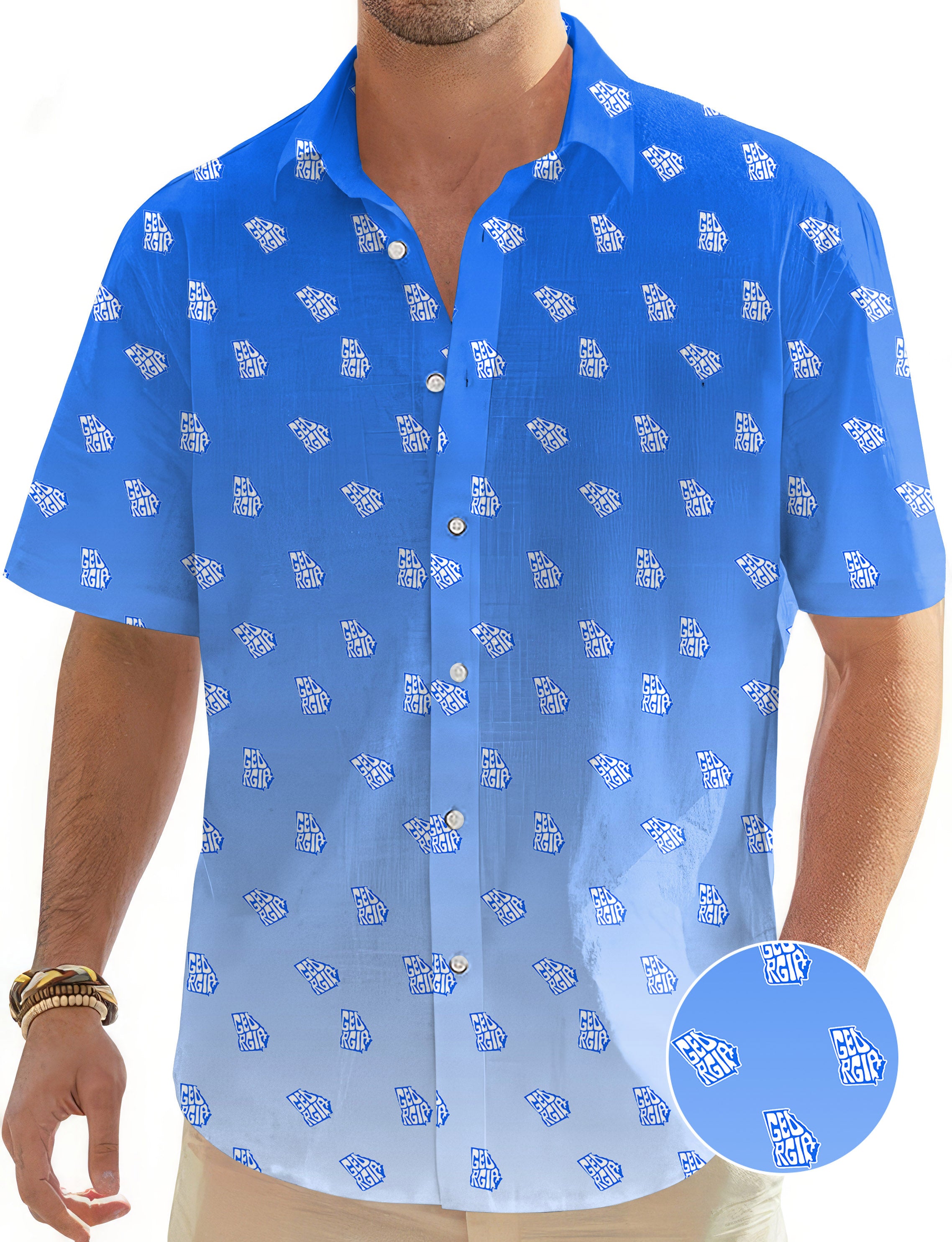 Blue Georgia Men's Golf Hawaiian Shirts Button Down Shirt