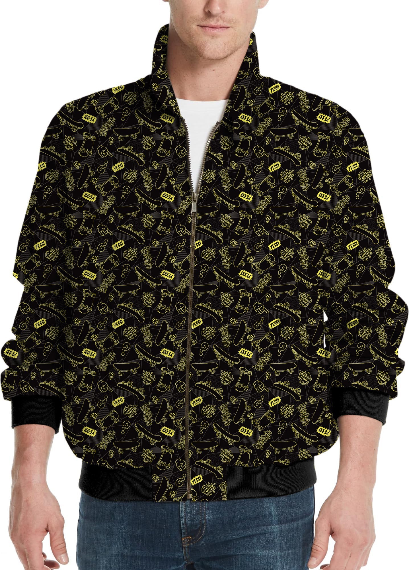 Yessi Men's Golf Windbreaker light jacket with custom golf-themed pattern and zip front