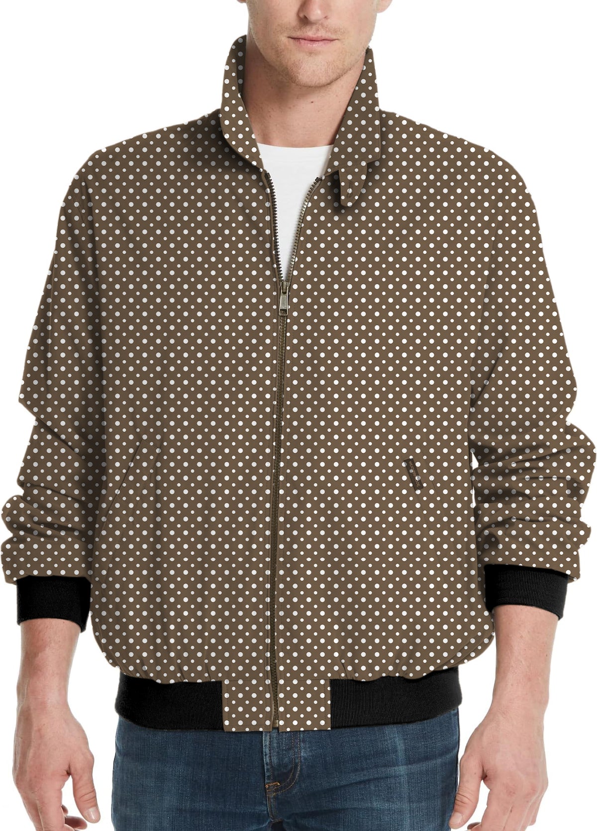 white polka dot brown Men's Golf Windbreaker Light Jacket