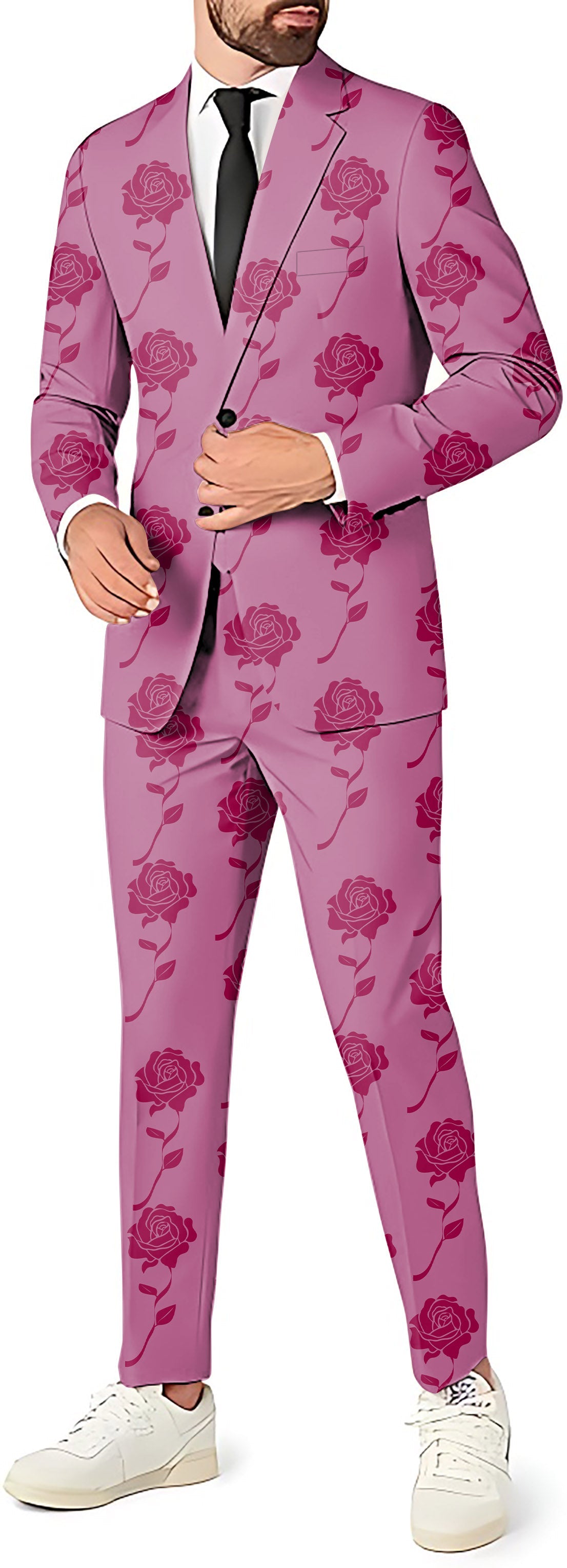 Men's Red Roses Limited Edition pink blazer and pants party suit with rose pattern