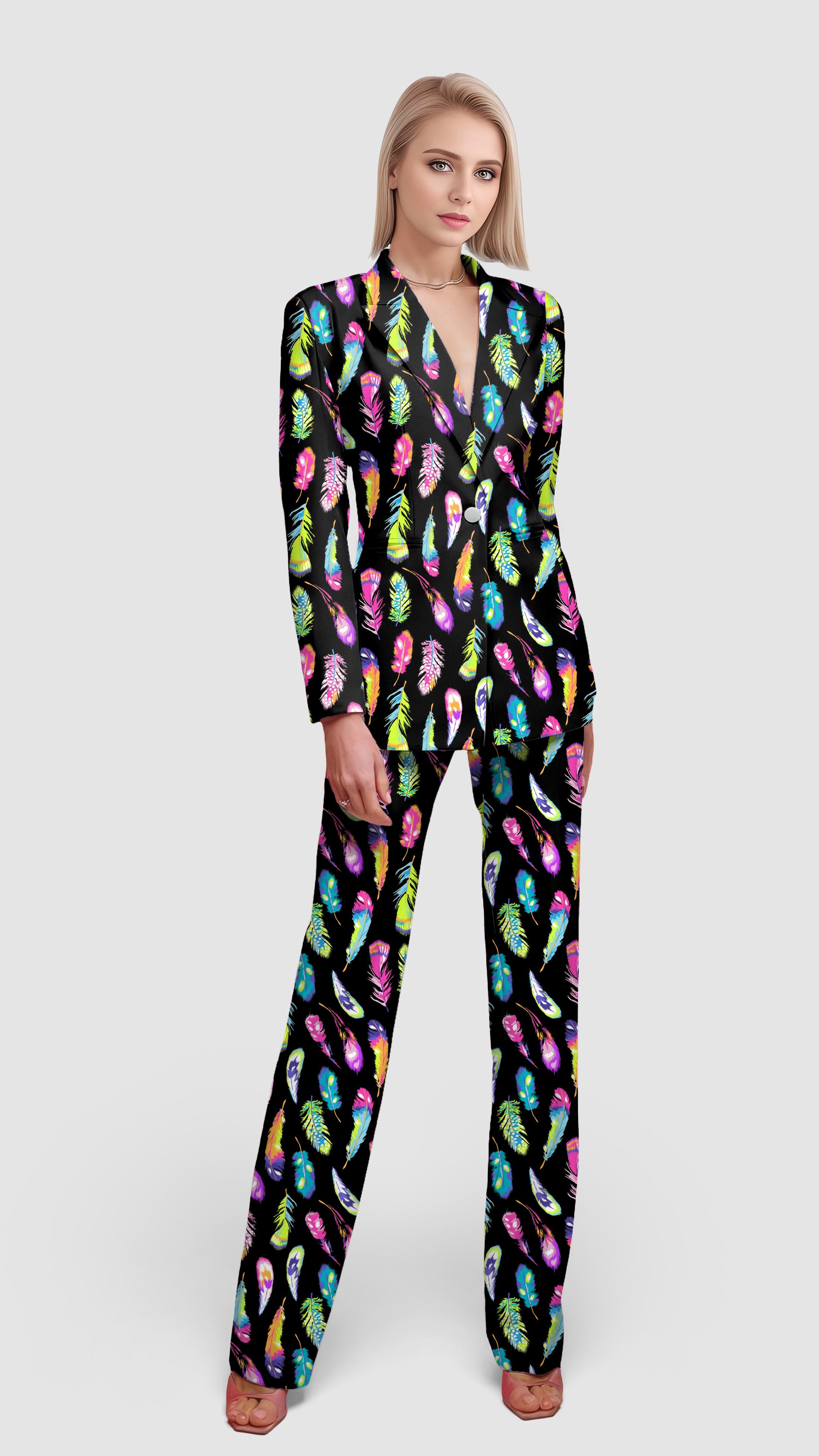 Colorful feathers-Women's Blazer Casual Work Office Blazer Suit set