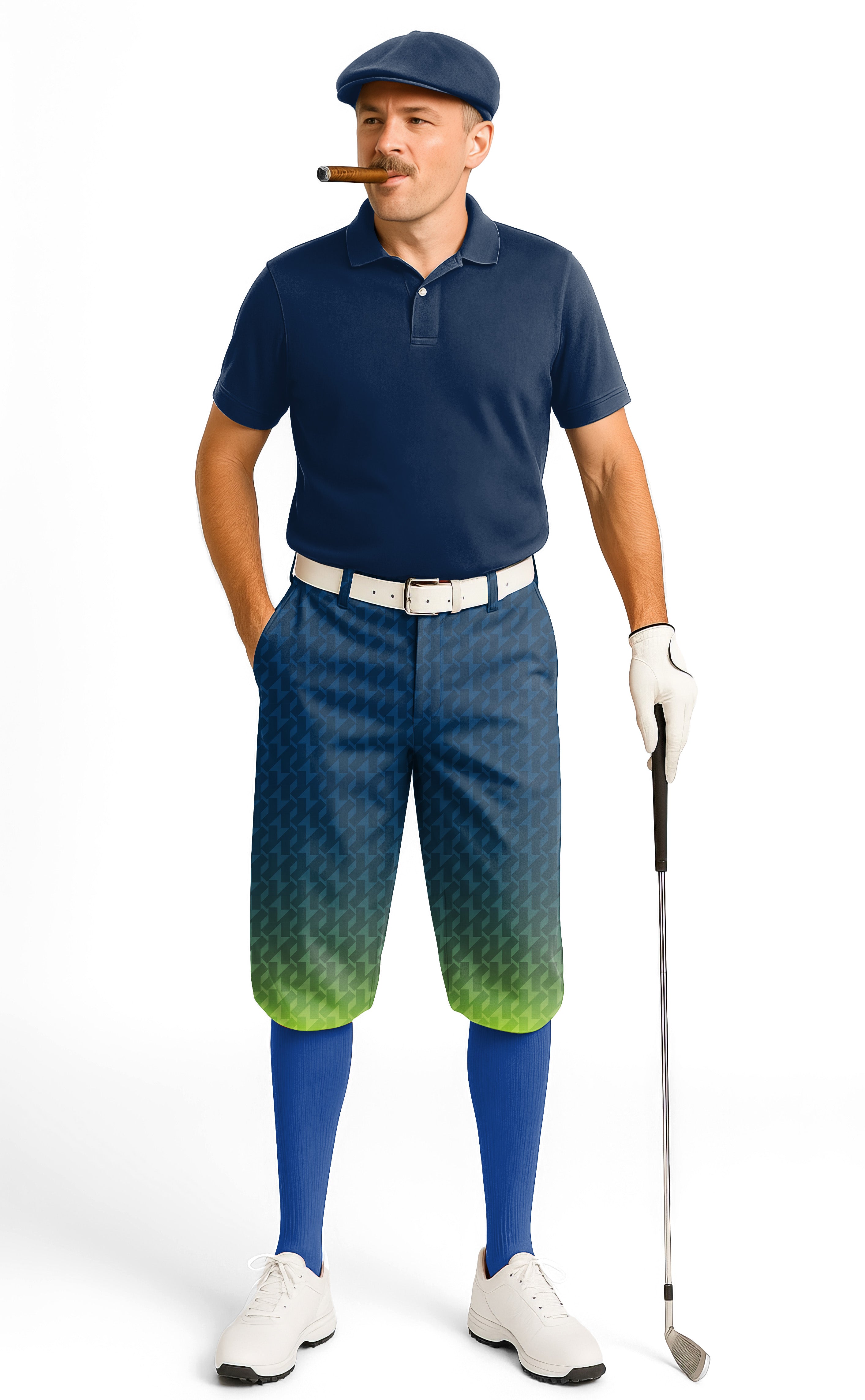 Men's green gradient custom sport golf knickers with ankle cuffs and breathable fabric