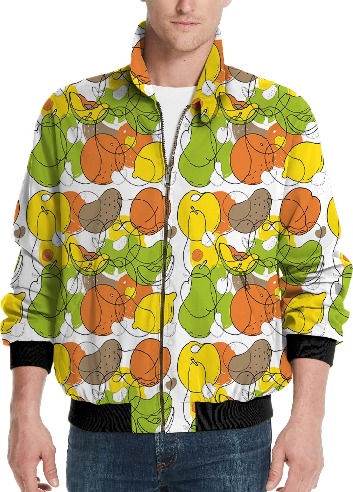 Men's golf windbreaker jacket with colorful fruit pattern for custom team uniforms