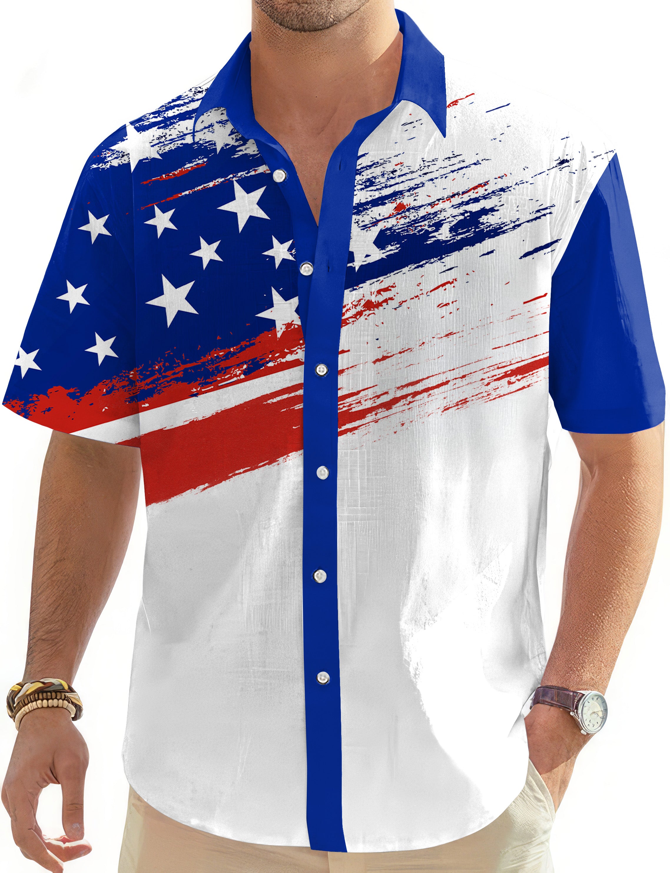 American Flag Doodle Men's Golf Hawaiian Shirts Button Down Shirt
