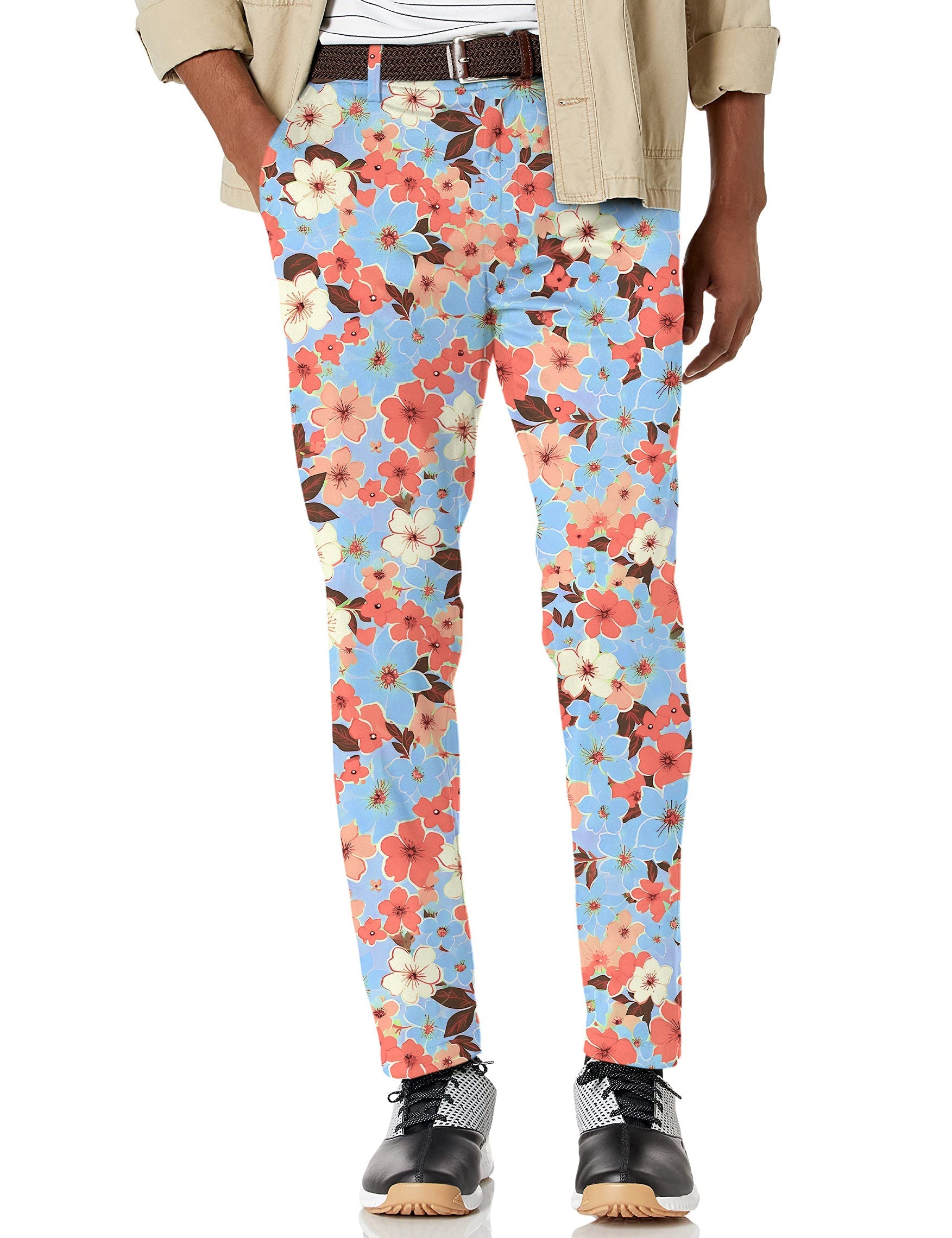 Men's Light Tropical flowers Stretch Golf Pants
