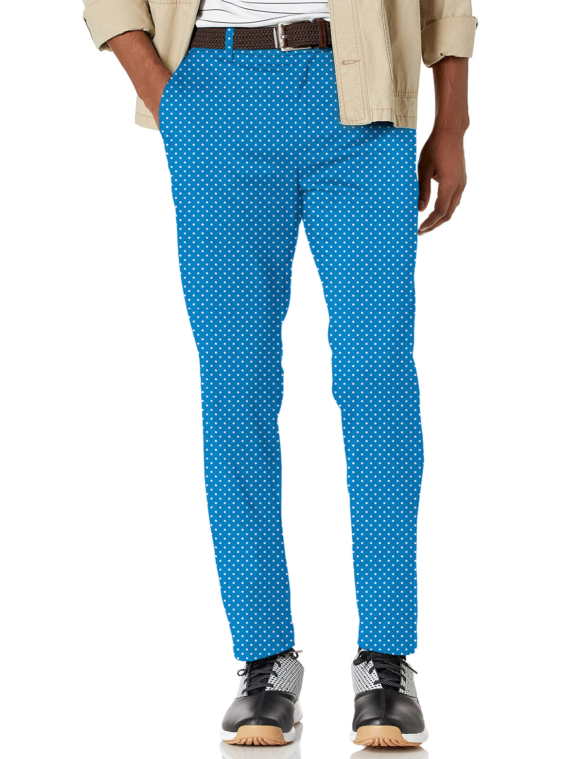 Men's Sky blue with white polka dots Stretch Golf Pants