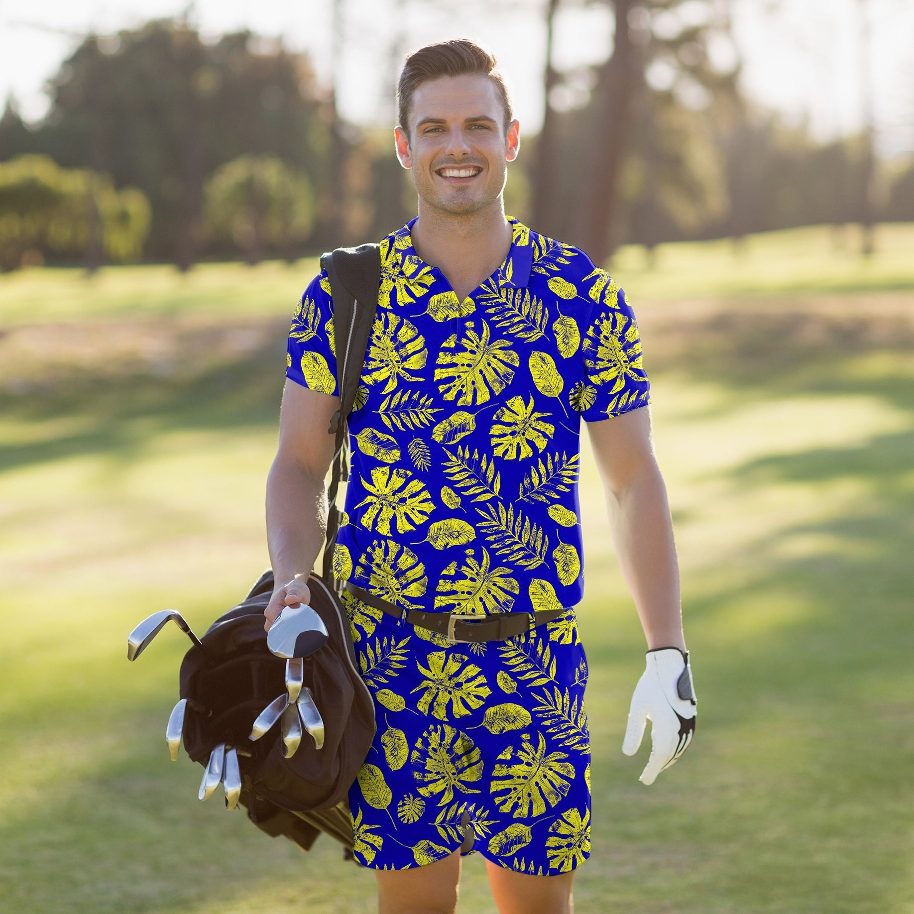 Men's Golf Set Polo+Shorts Tropical plants