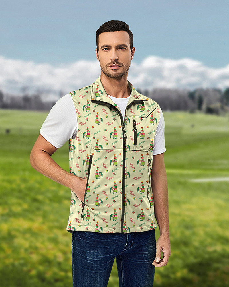 Men's Christmas Little Green Man lightweight softshell vest sleeveless jacket for golf, windproof and waterproof