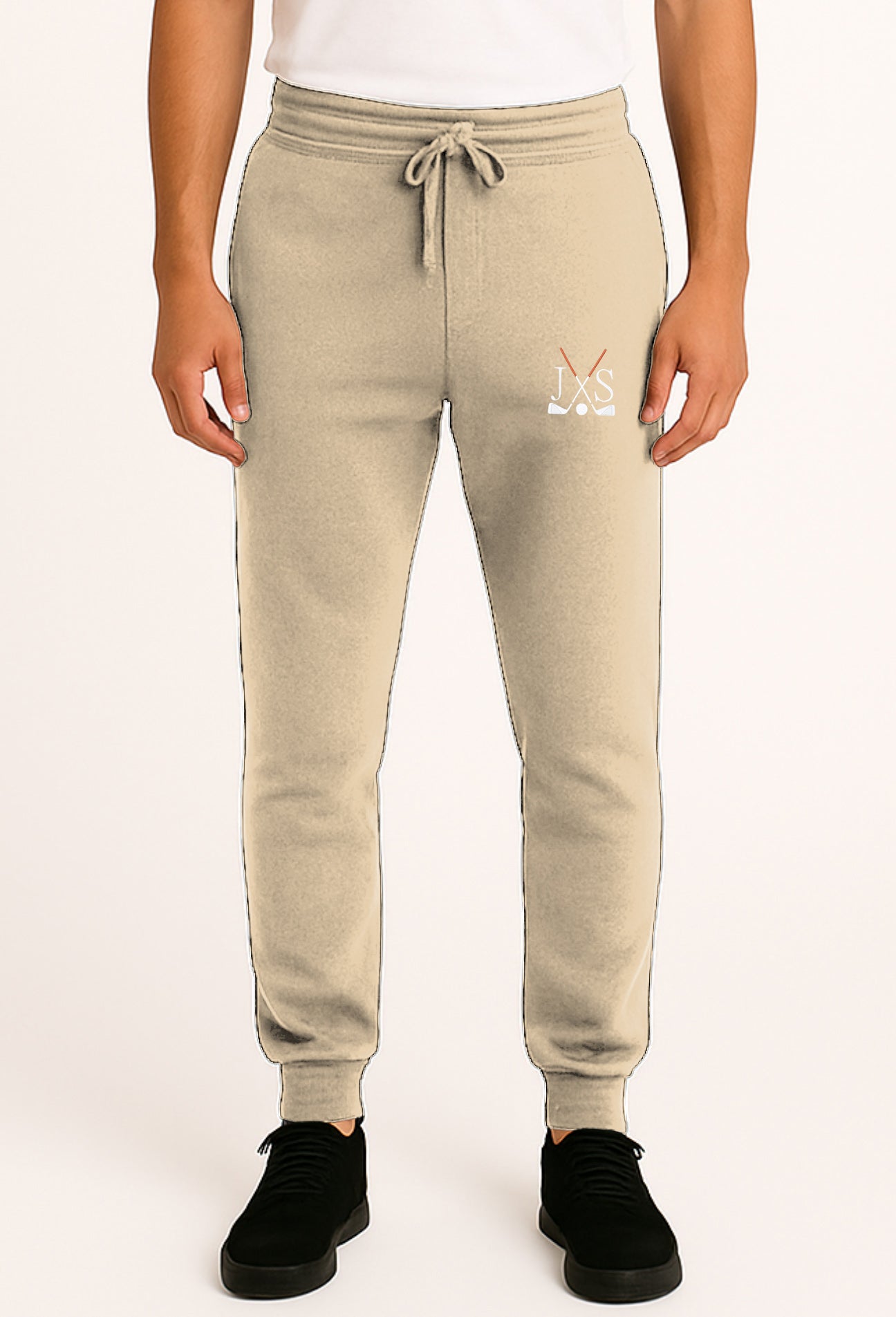 Embroidery solid color khaki plus size sports sweatpants with golf club initials embroidery
