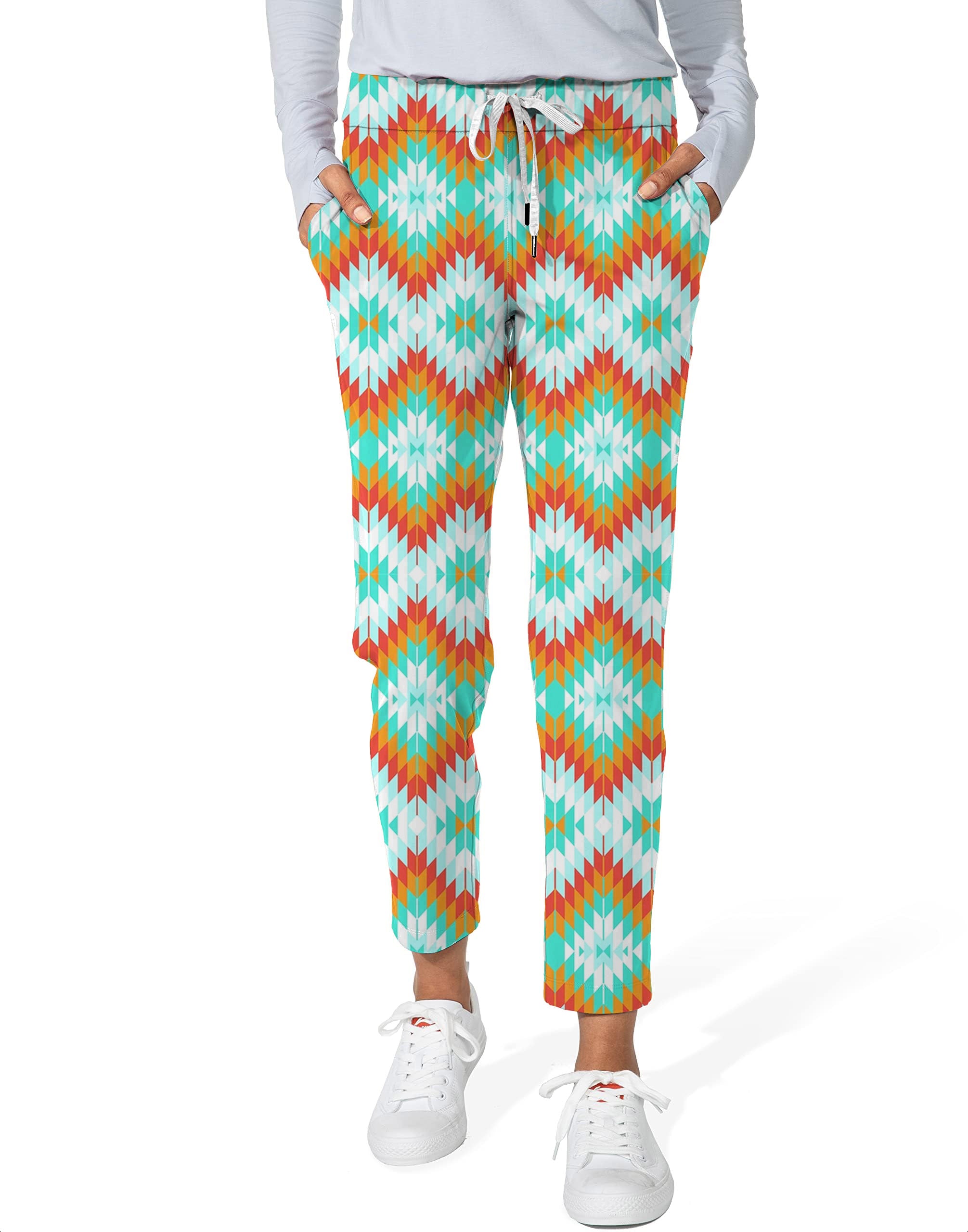 Aztec Summer Contrast Stitching-Women's 7/8 Stretch Ankle Golf Pants