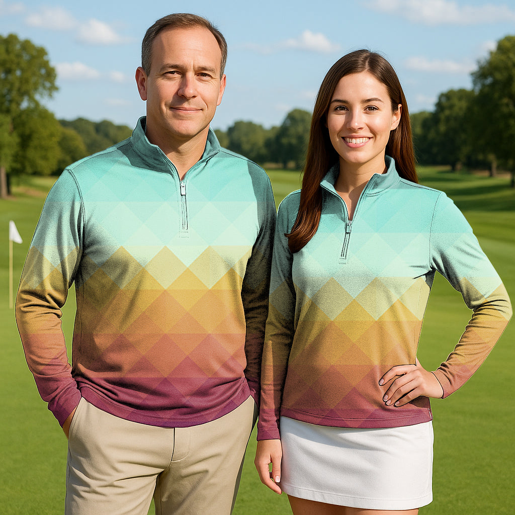 Arizona Sunset Couple Golf Active 3/4 Zipper Top Long Sleeves