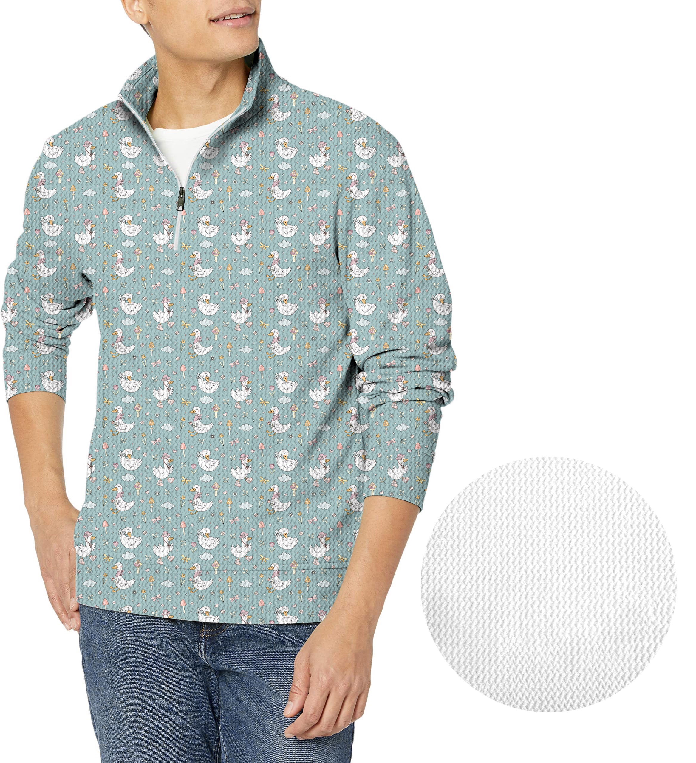 Cute Duck Floral Men's Golf Waffle Zipper Pullover
