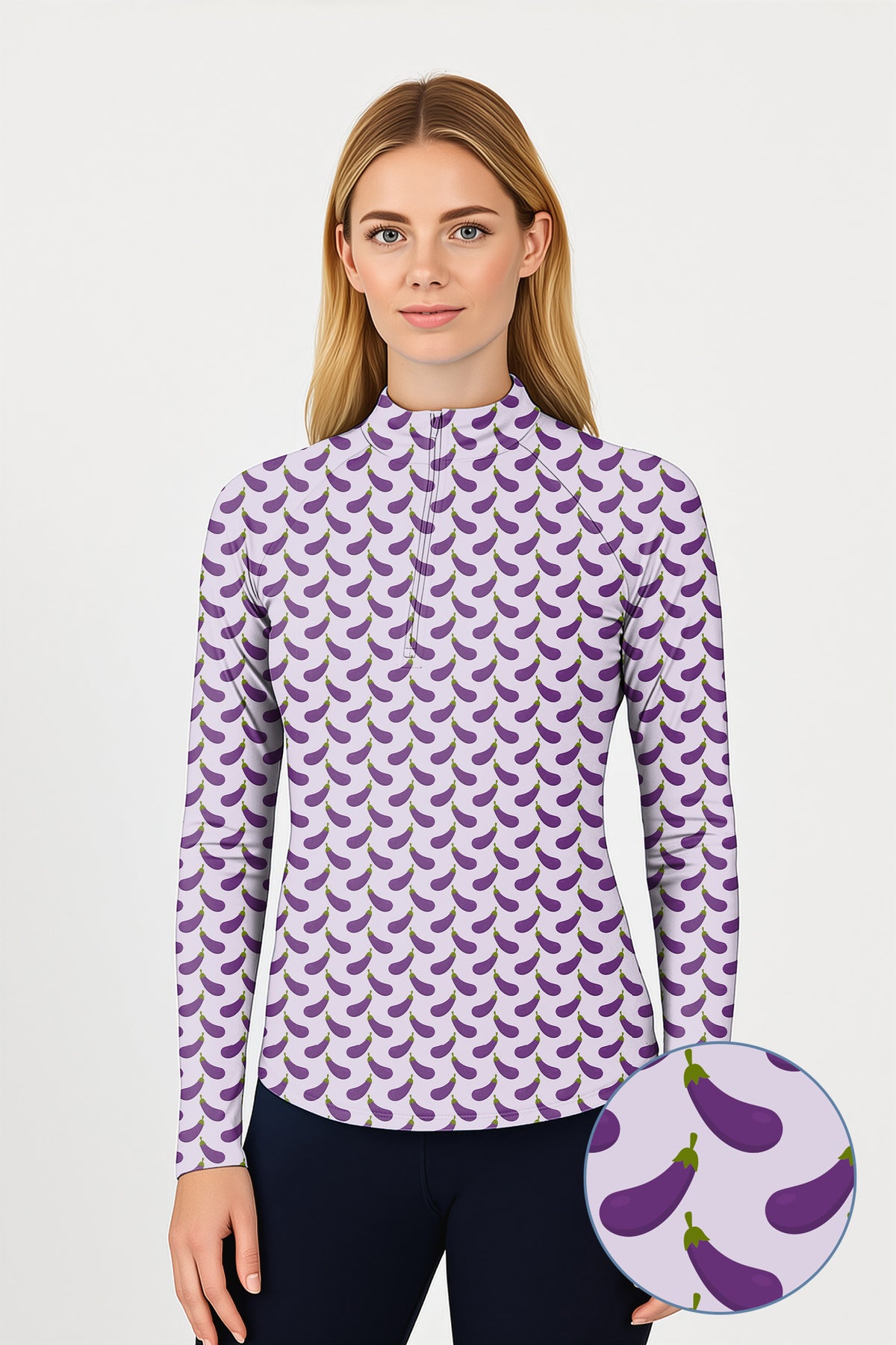 Purple eggplant Women's Golf Active 3/4 Zipper Top Long Sleeves