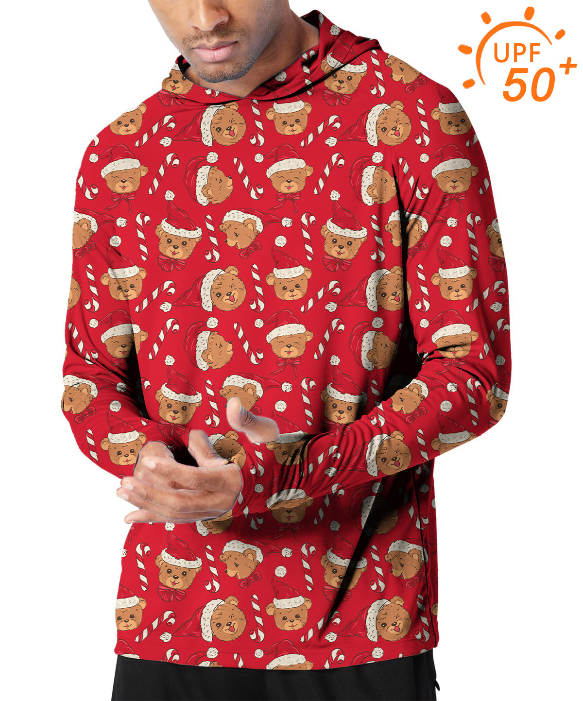 Men's Outdoor Red Christmas Teddy Bear Golf Sun Protection Loose Fit hoodies
