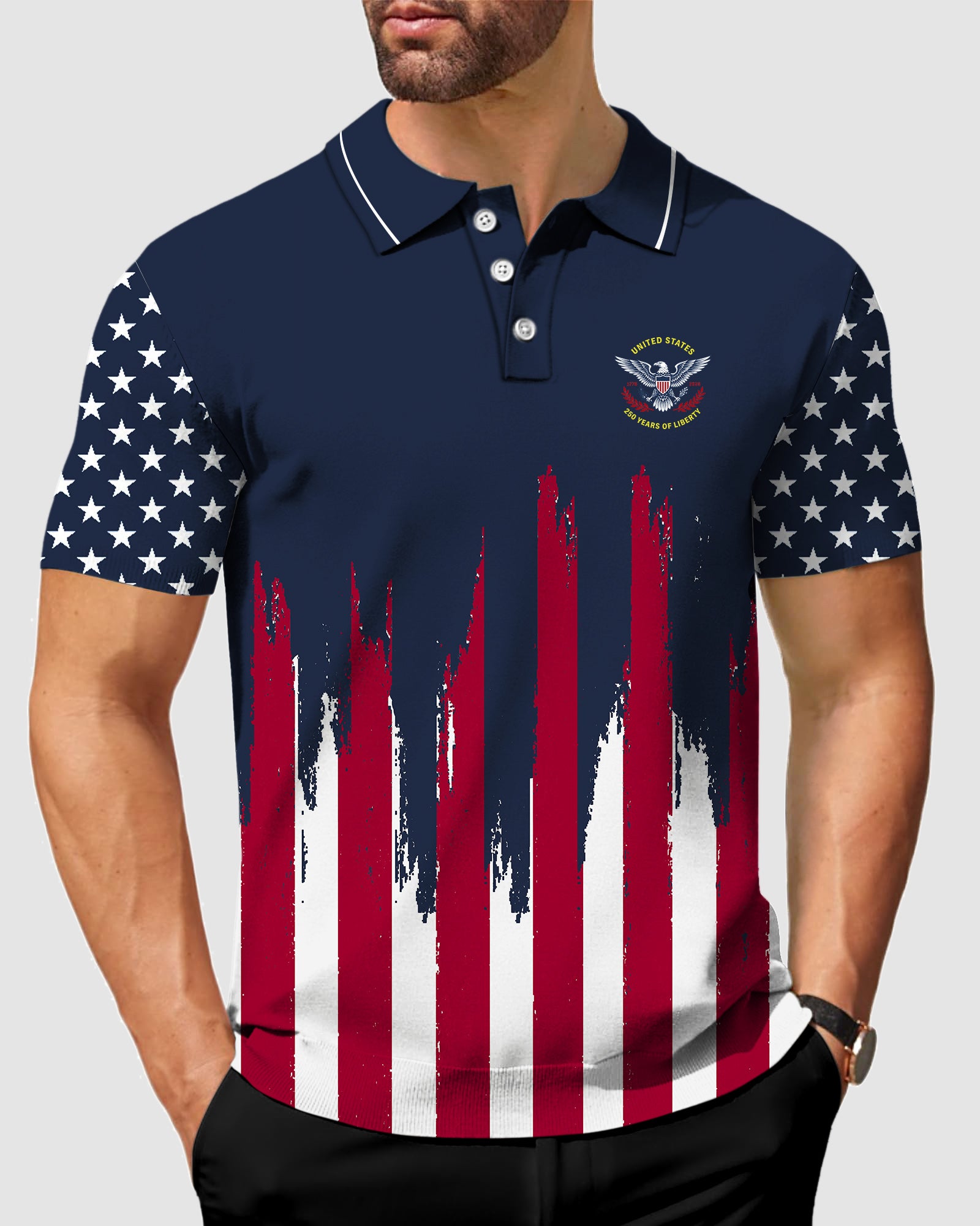 Men's The United States Celebrates Its 250th Anniversary of Independence Embroidery On The Left Chest Polo