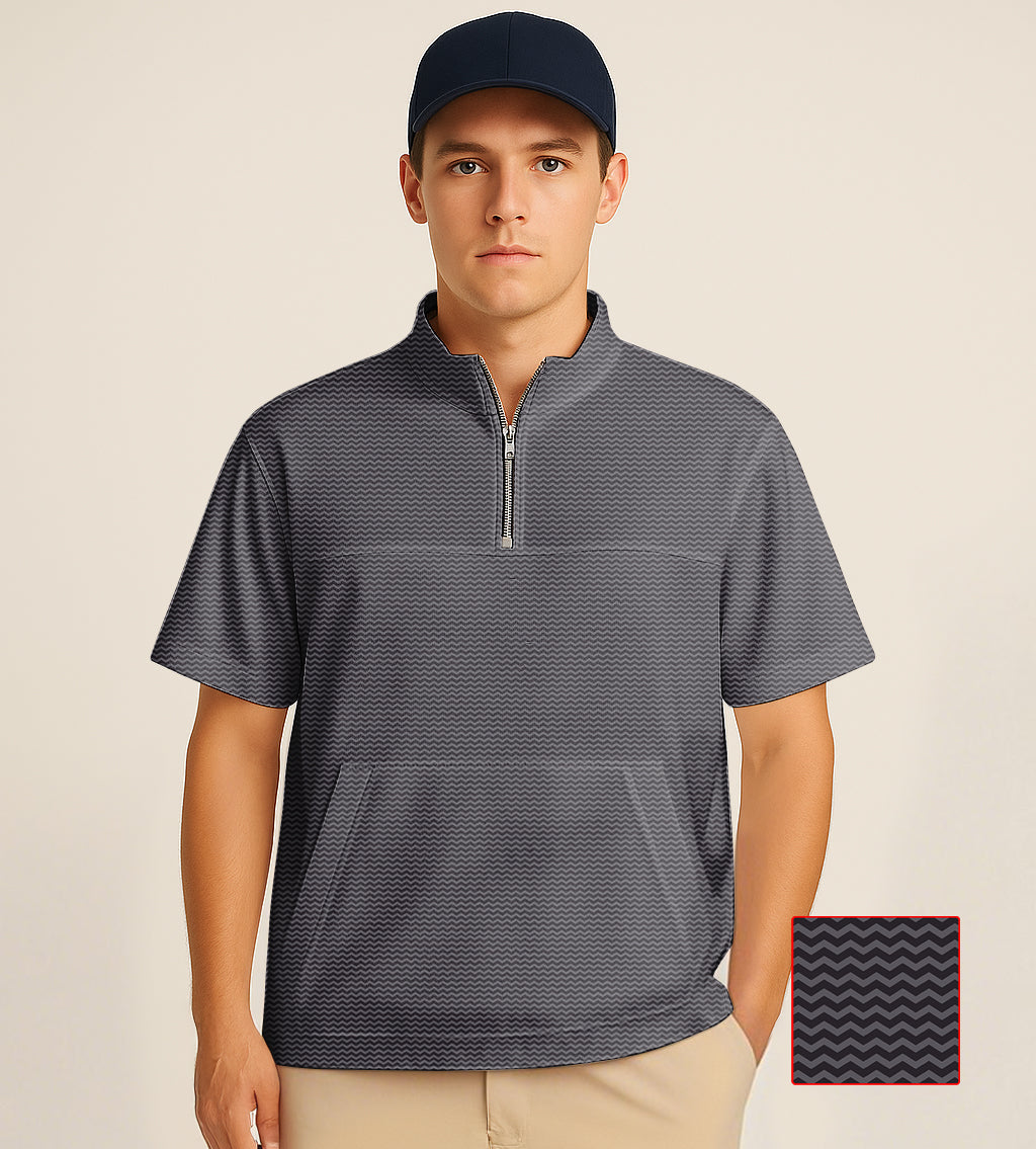 Half zipper turtleneck golf short shirt with brown waves embroidery and customizable options