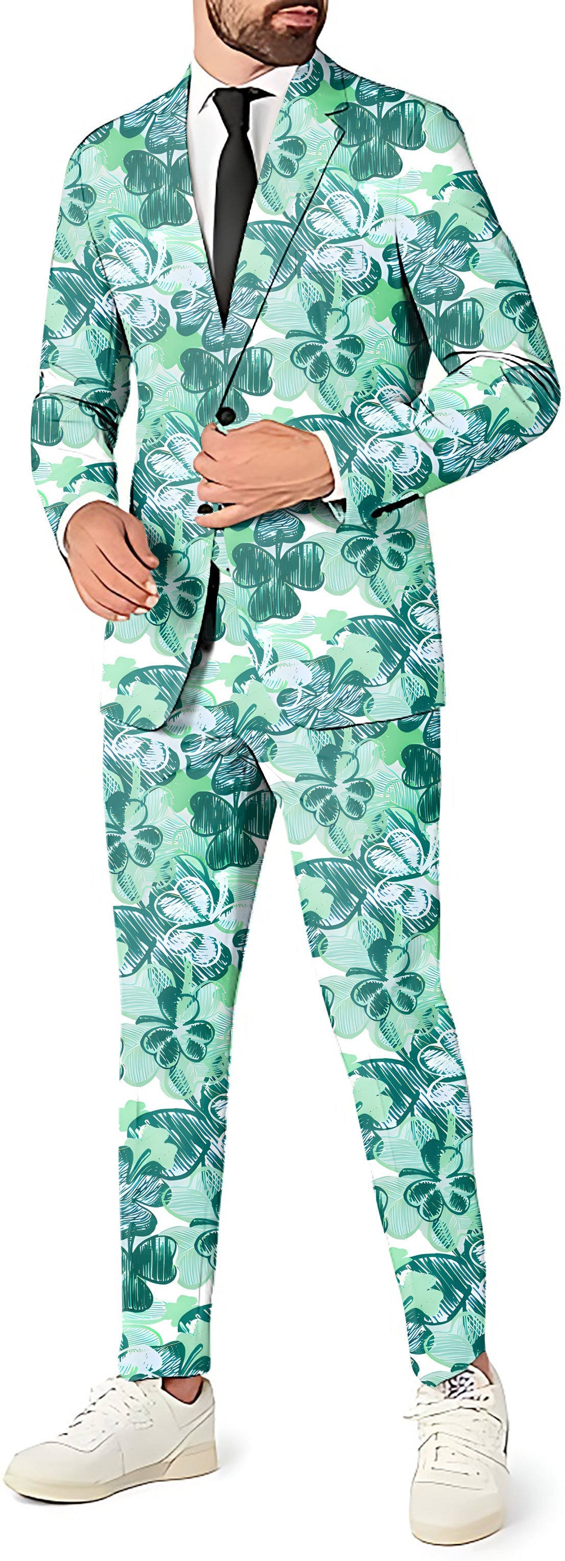 Men's four leaf clover party suit with blazer, pants, and vest in slim fit design