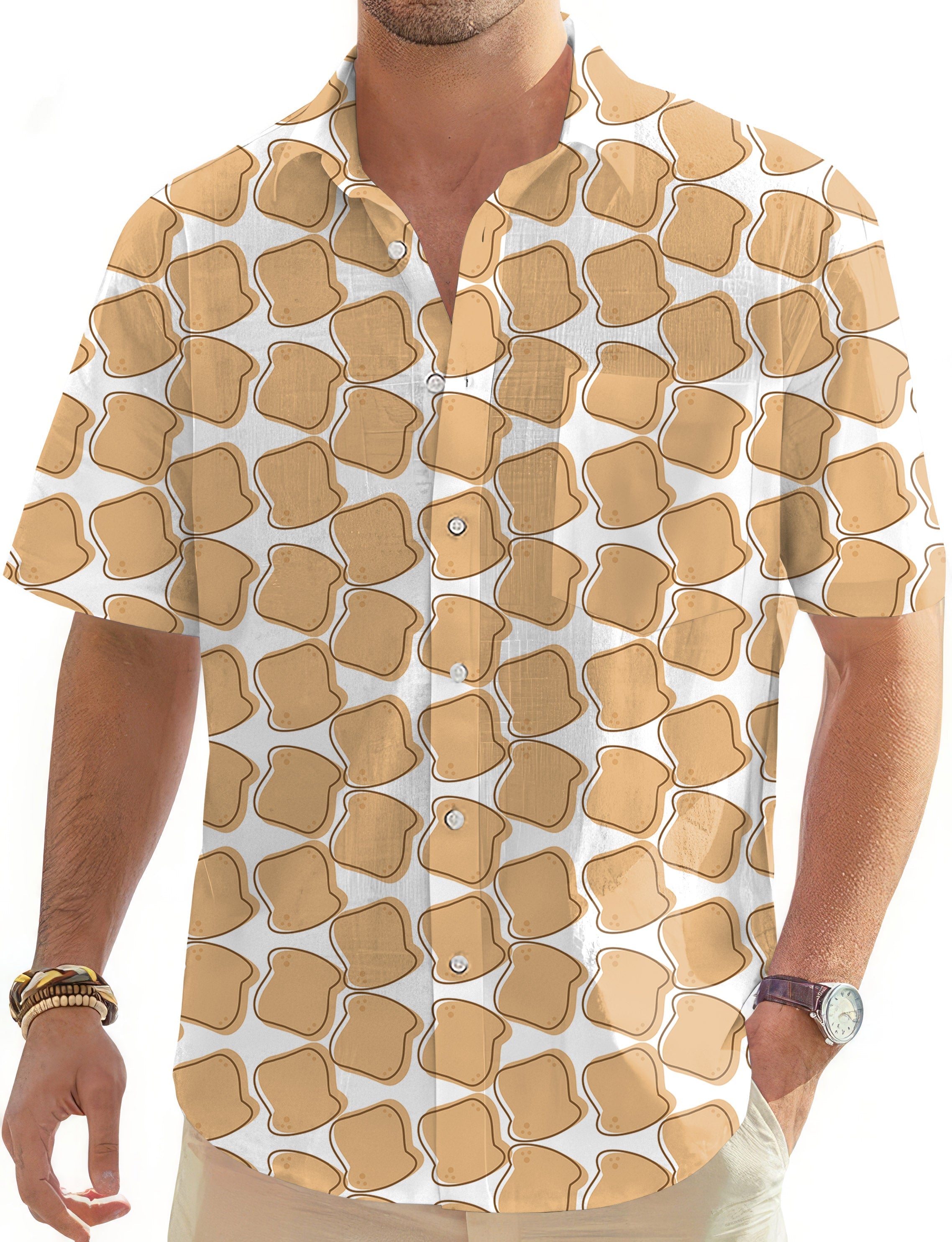 Bread Life Men's Golf Hawaiian shirt with toast pattern, short sleeve button-down design