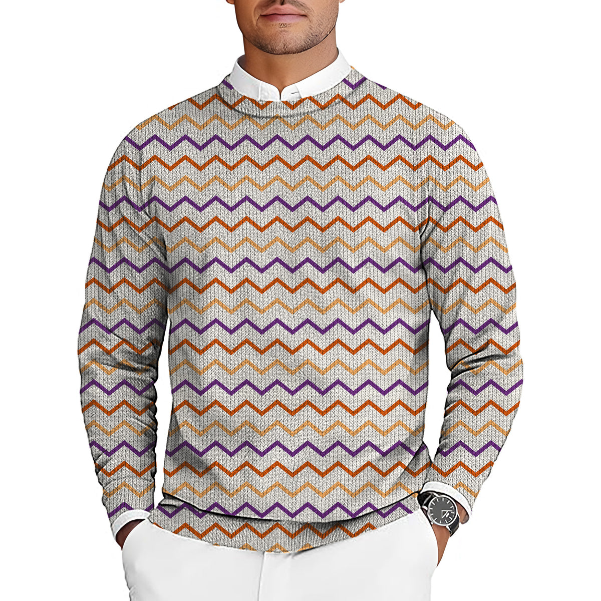 Colorful Halloween Waves Men's Golf Crewneck Pullover Sweaters Ugly Sweater