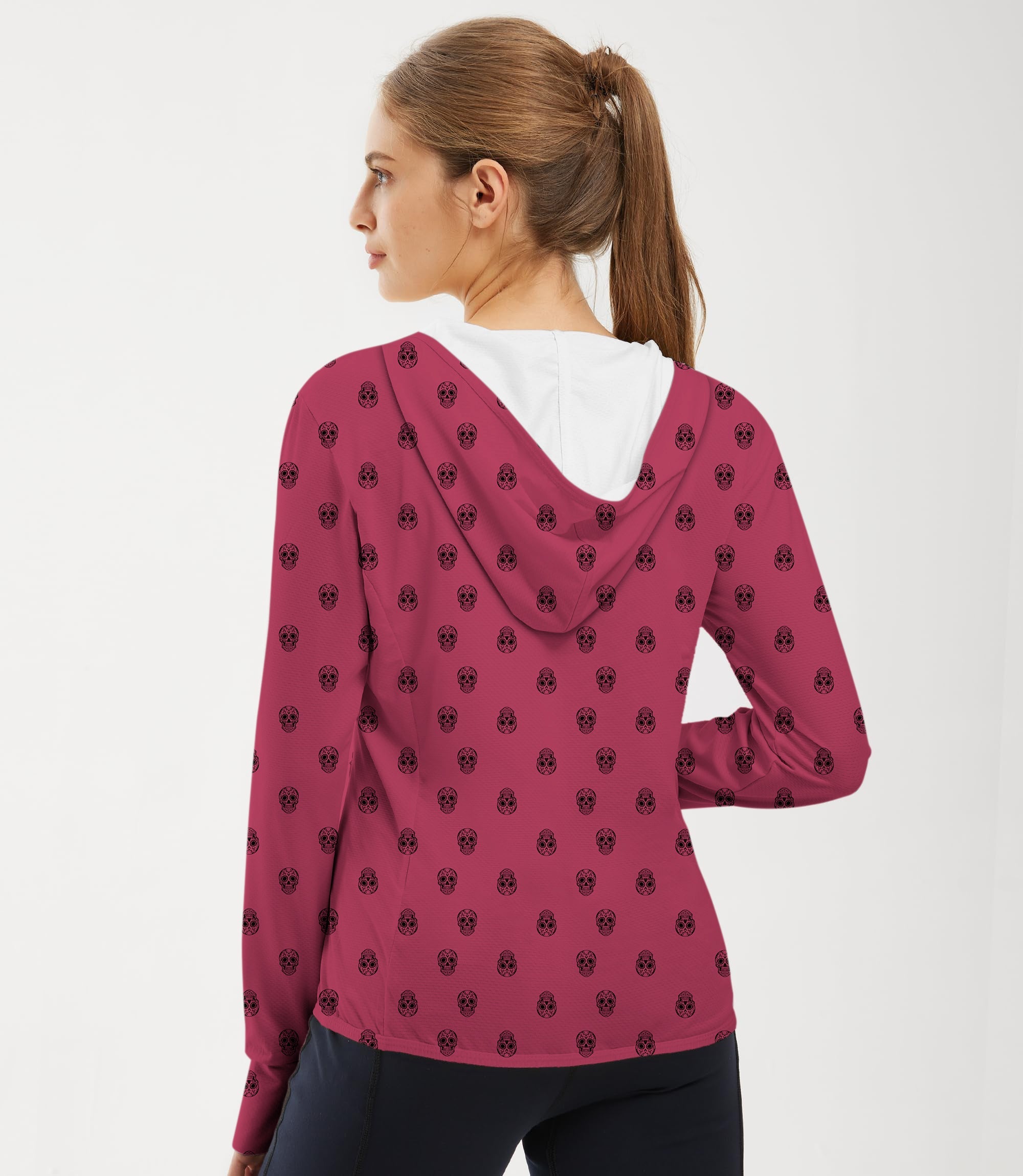 Women's Outdoor Skull print slim fit zip hoodie with sun protection and moisture-wicking fabric