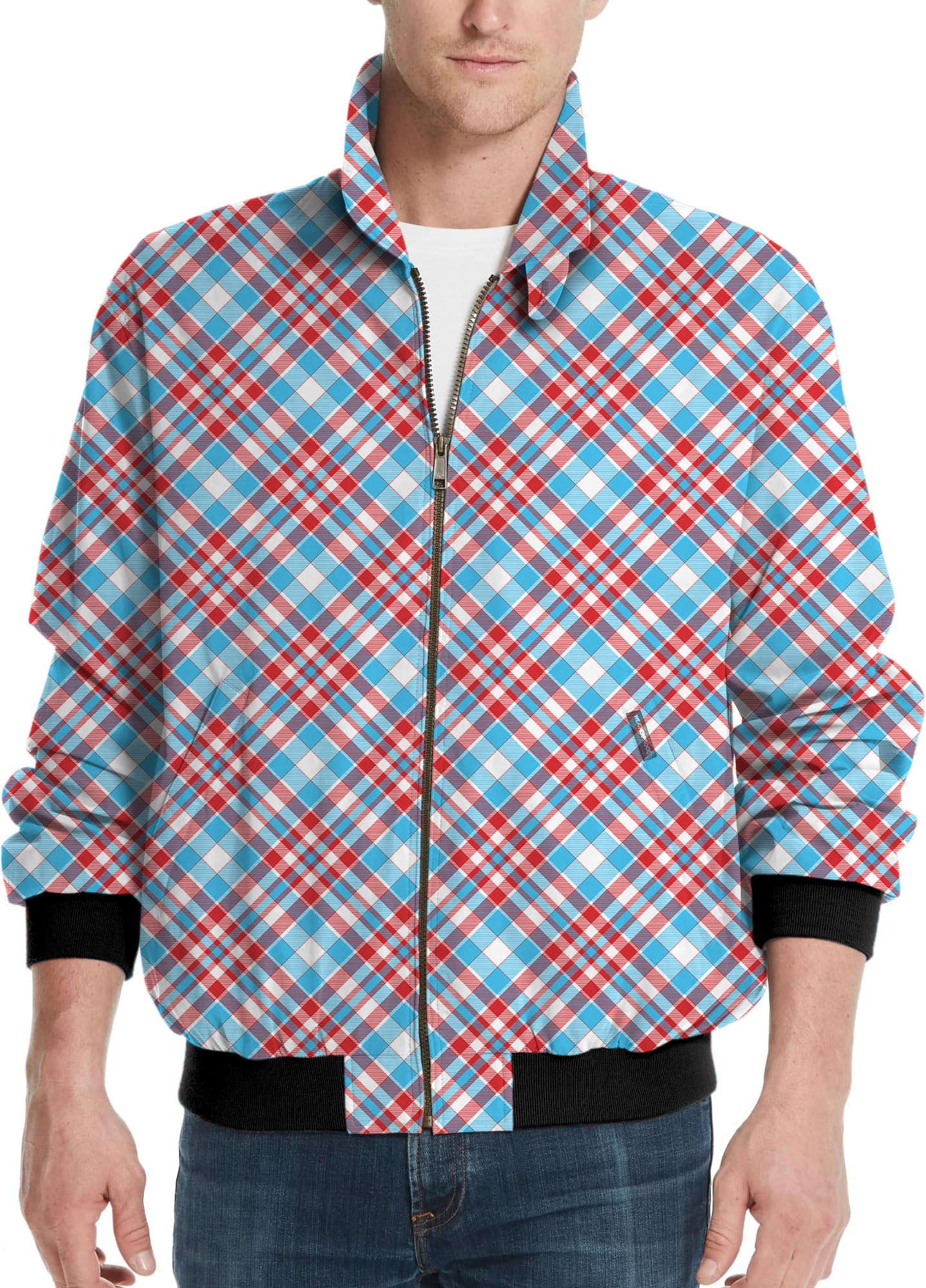 Argyle red blue-Men's Golf Windbreaker Light Jacket