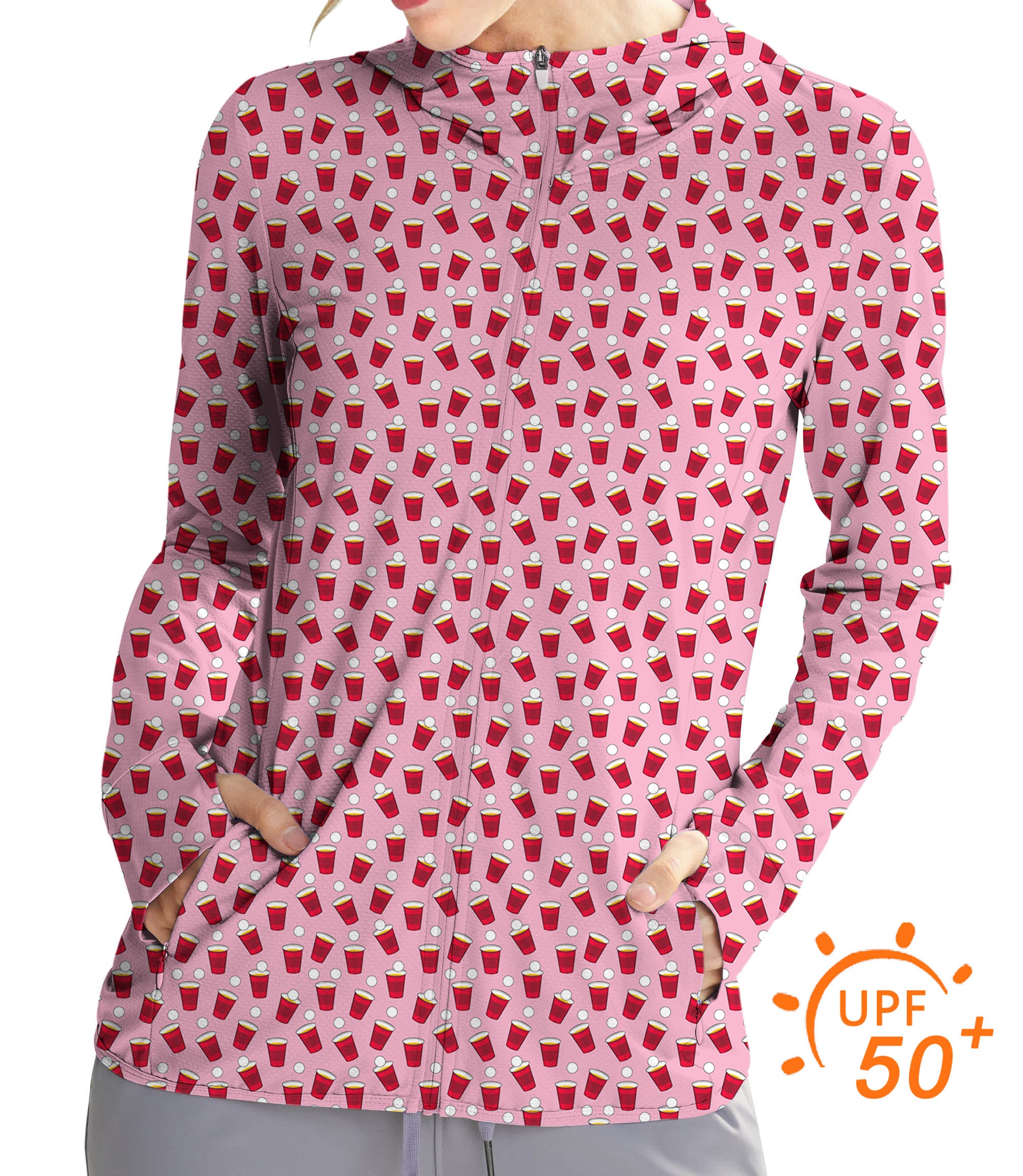 Women's Outdoor RED SOLO CUP Golf Sun Protection Slim Fit zip hoodies