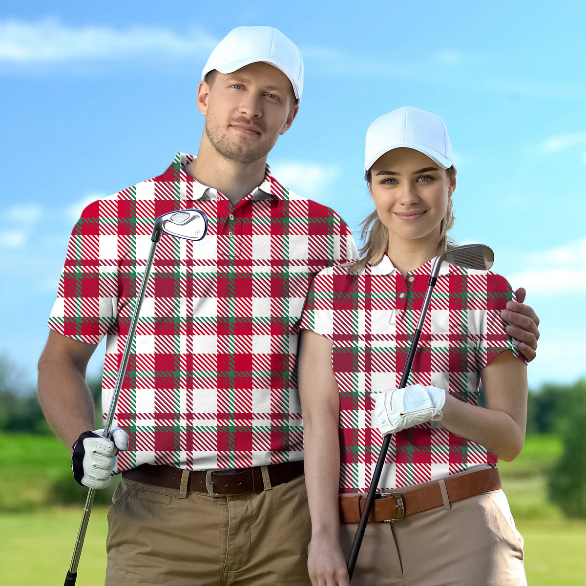 Couple Christmas stripes set Golf Championship Trophy tournament