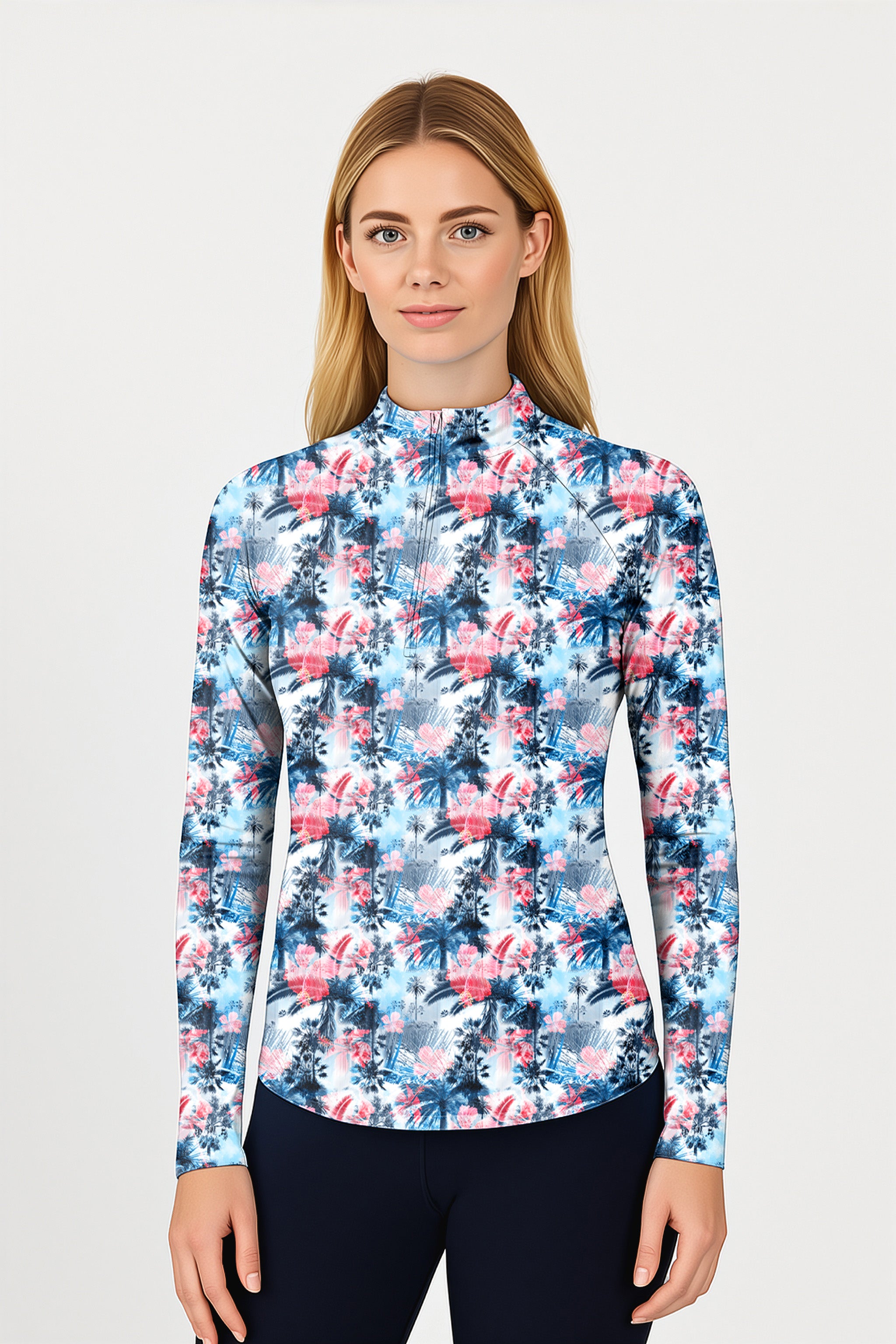 Tropical Coconut Tree Women's Golf Active 3/4 Zip Top Long Sleeves