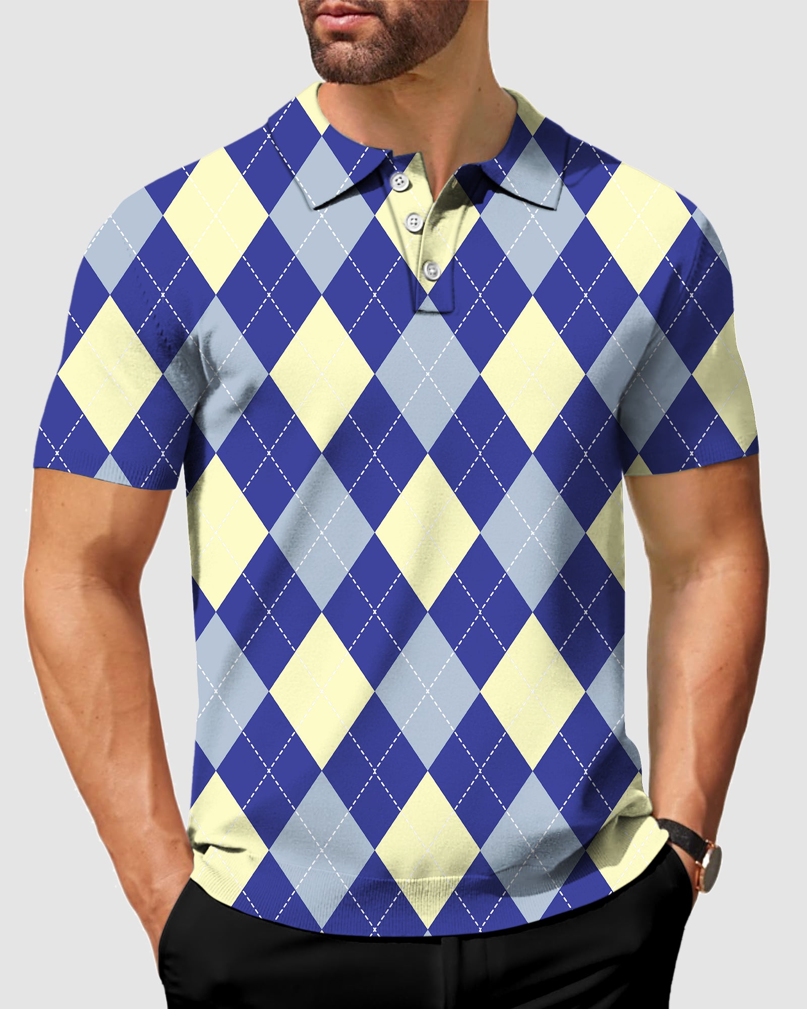 Men's blue Argyle Polo