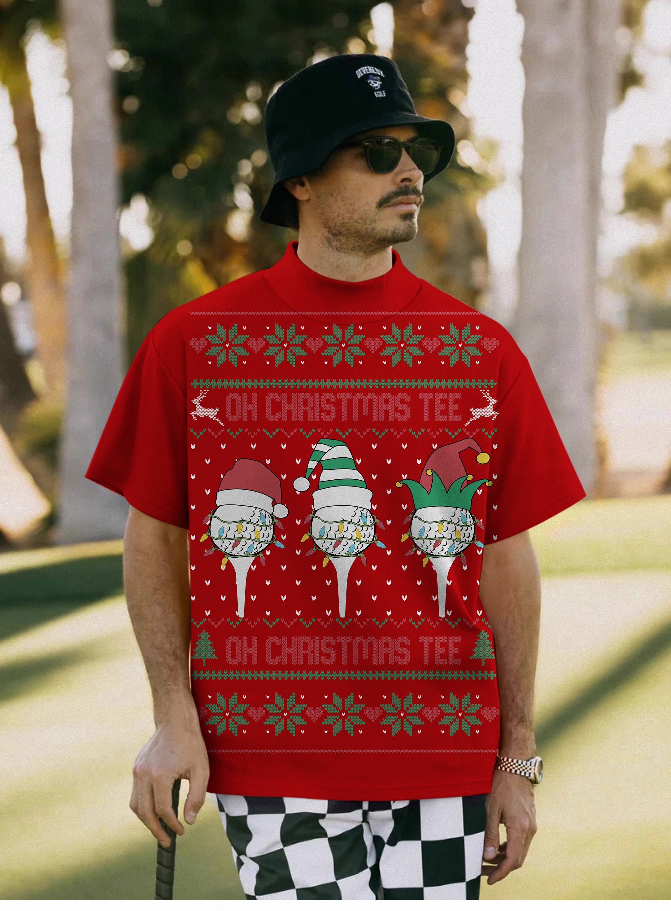 Men's Red-Christmas Custom face Pullover High neck Long/Short sleeve T-Shirt