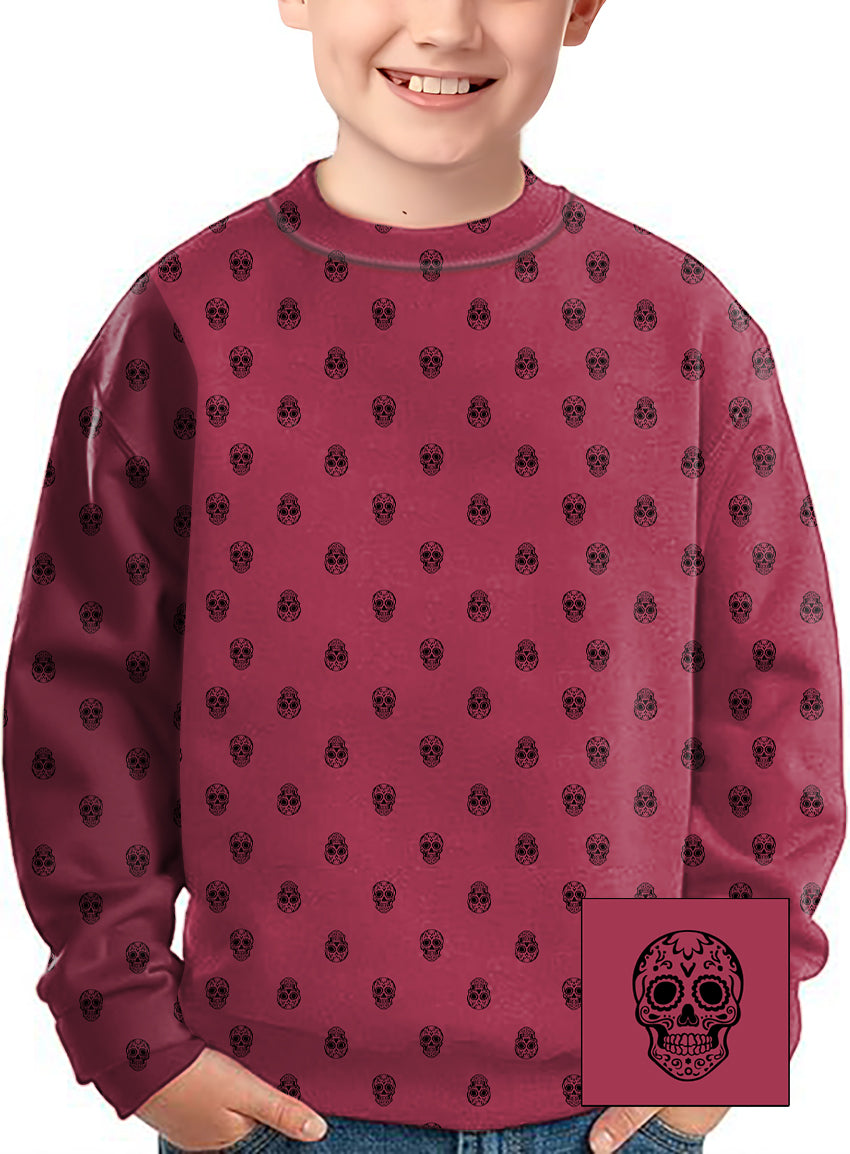 Skull Custom The Background Color Crewneck Pullover Kids Ugly Sweater