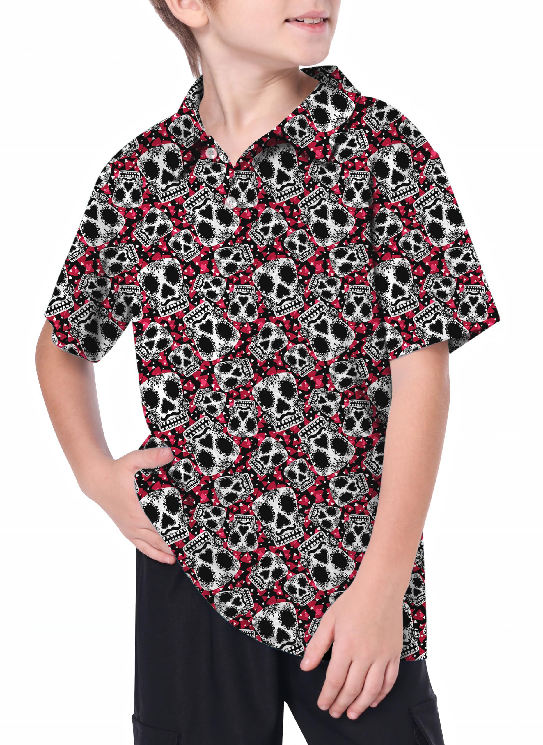 Youth Sugar Skull Pattern Golf Polo