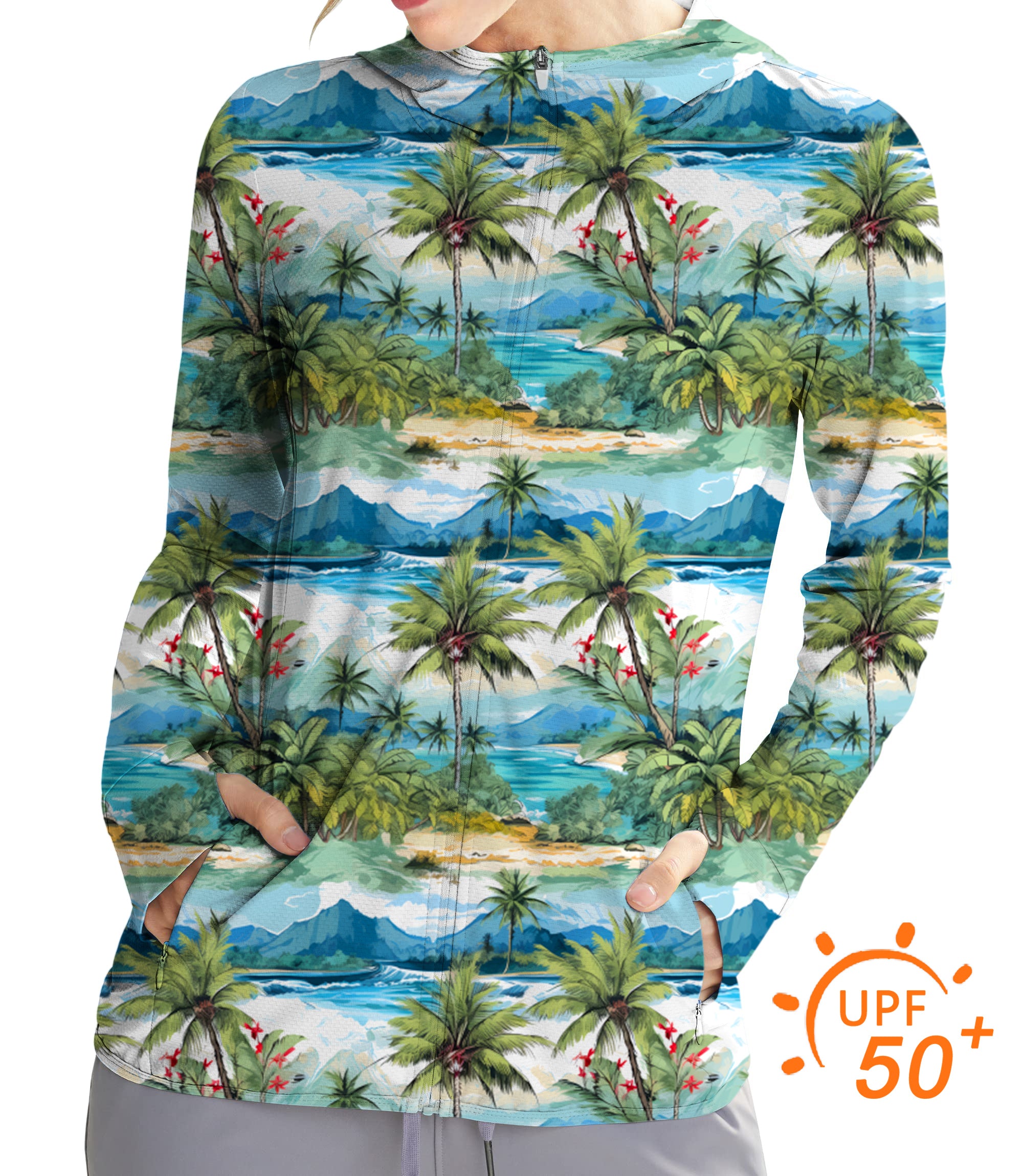 Women's Outdoor Hawaii palm tree Golf Sun Protection Slim Fit zip hoodies