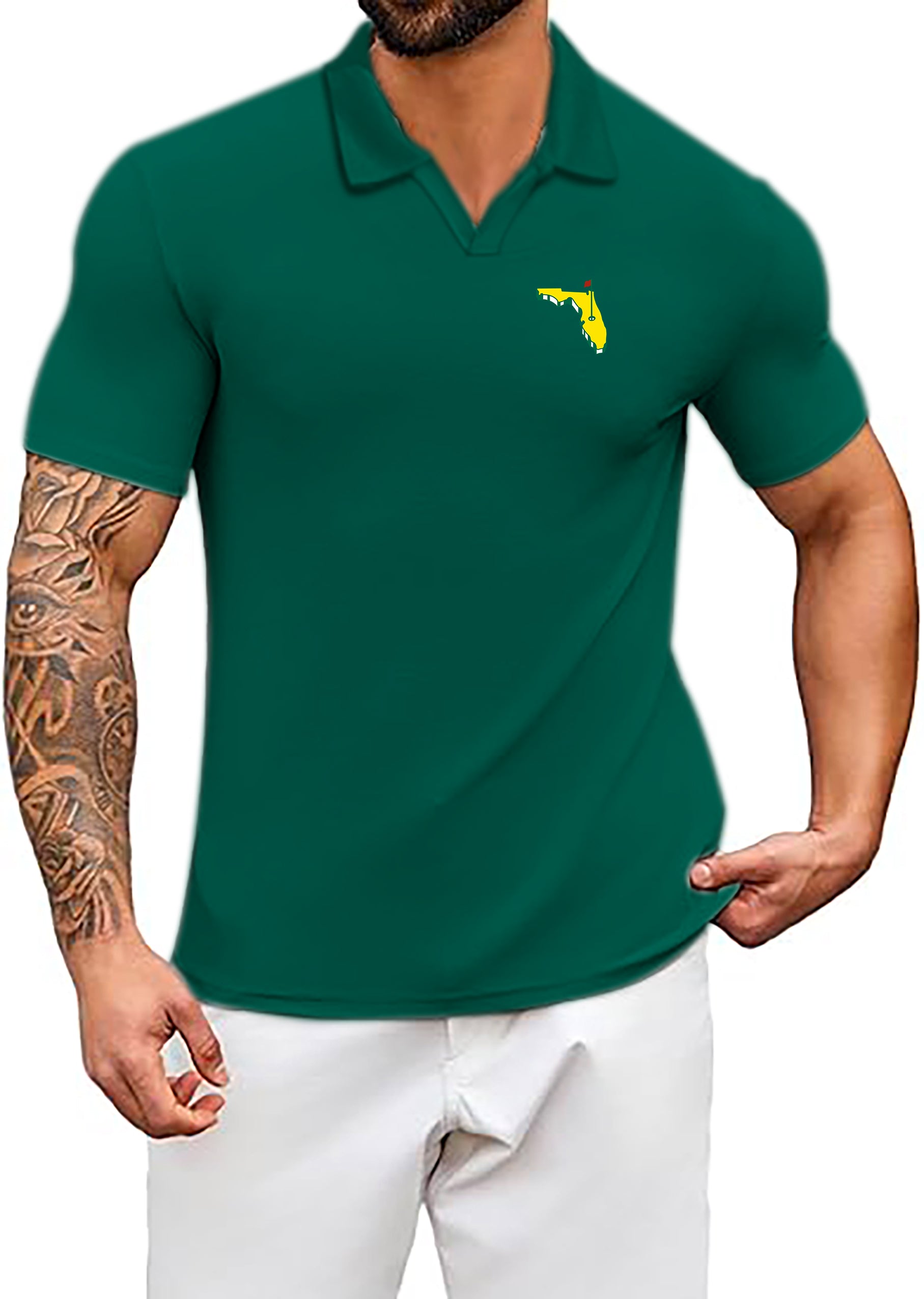 Men's Masters state National Map Golf Party All Bodies V Neck Golf Polo Shirts pure