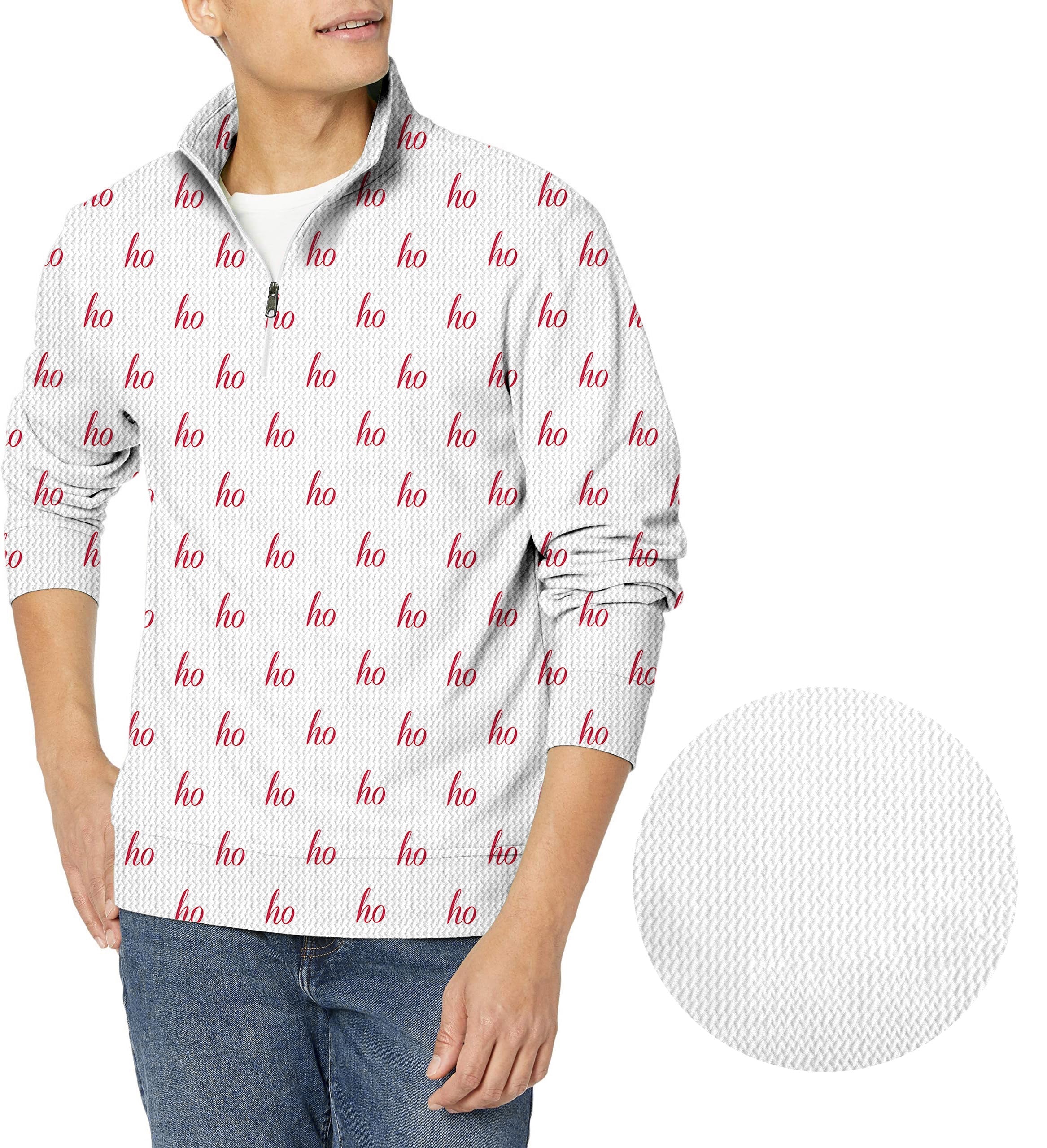 White custom name men's golf waffle zipper pullover with red "ho" pattern